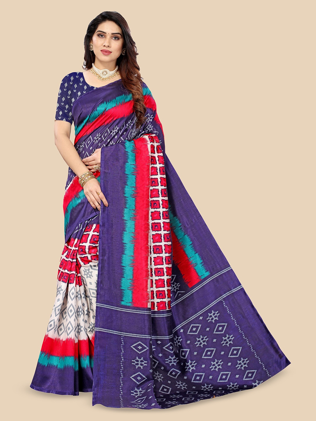 

Fevinaa Geometric Printed Saree, Blue