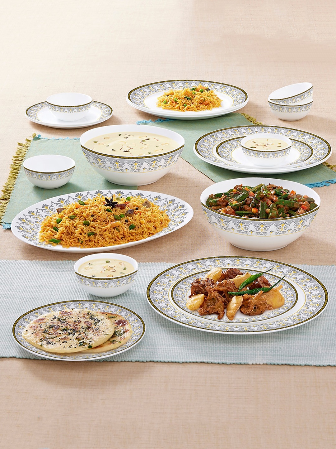 

Larah by BOROSIL Kohinoor White 21 Pcs Ethnic Motifs Printed Opalware Glossy Dinner Set