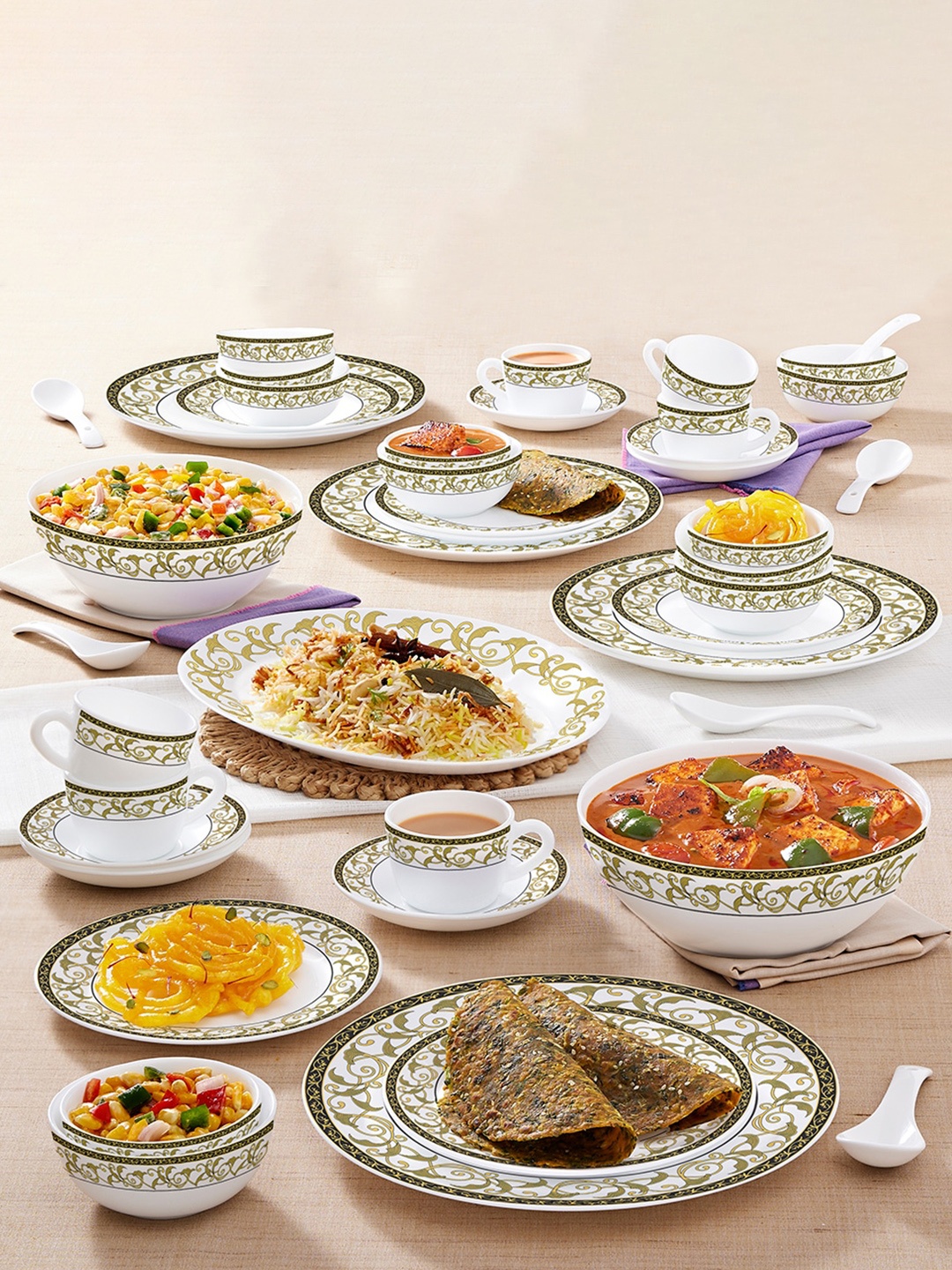 

Larah by BOROSIL Kohinoor White 45 Pieces Floral Printed Opalware Glossy Dinner Set