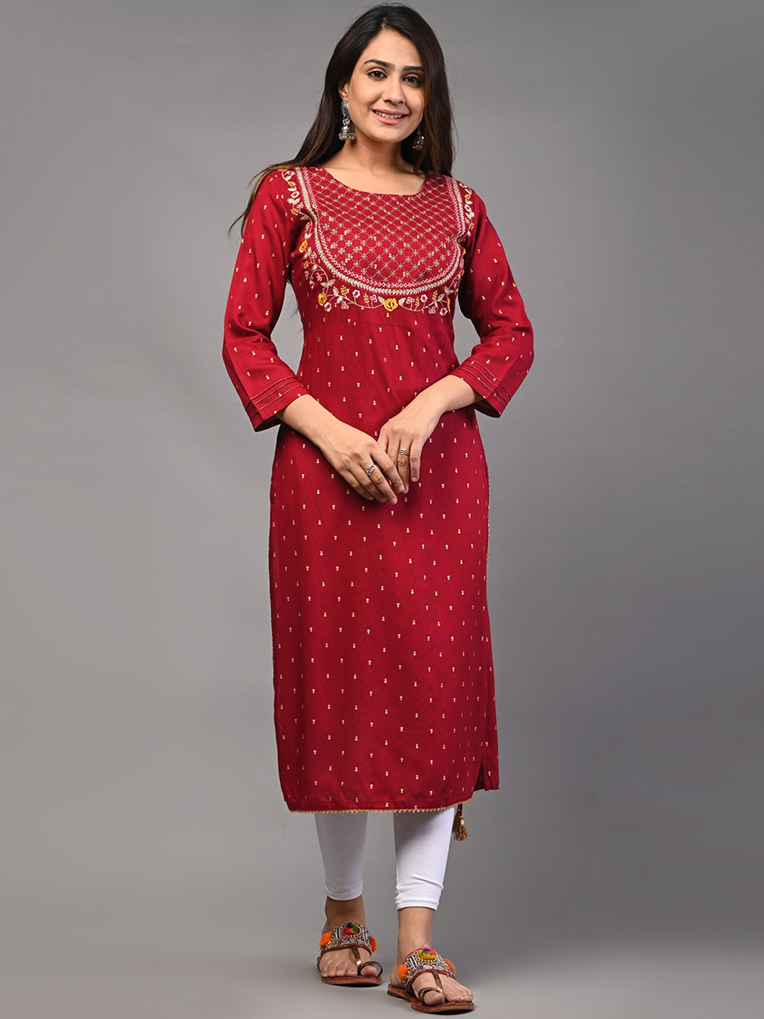 

PUKHYA Floral Embroidered Sequinned Kurta, Red