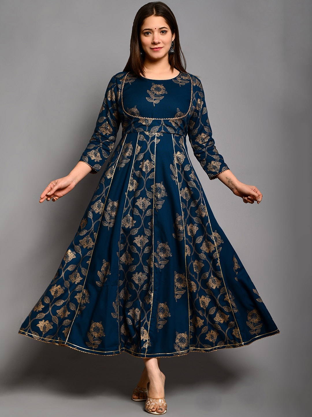 

PUKHYA Floral Printed Anarkali Kurta, Navy blue