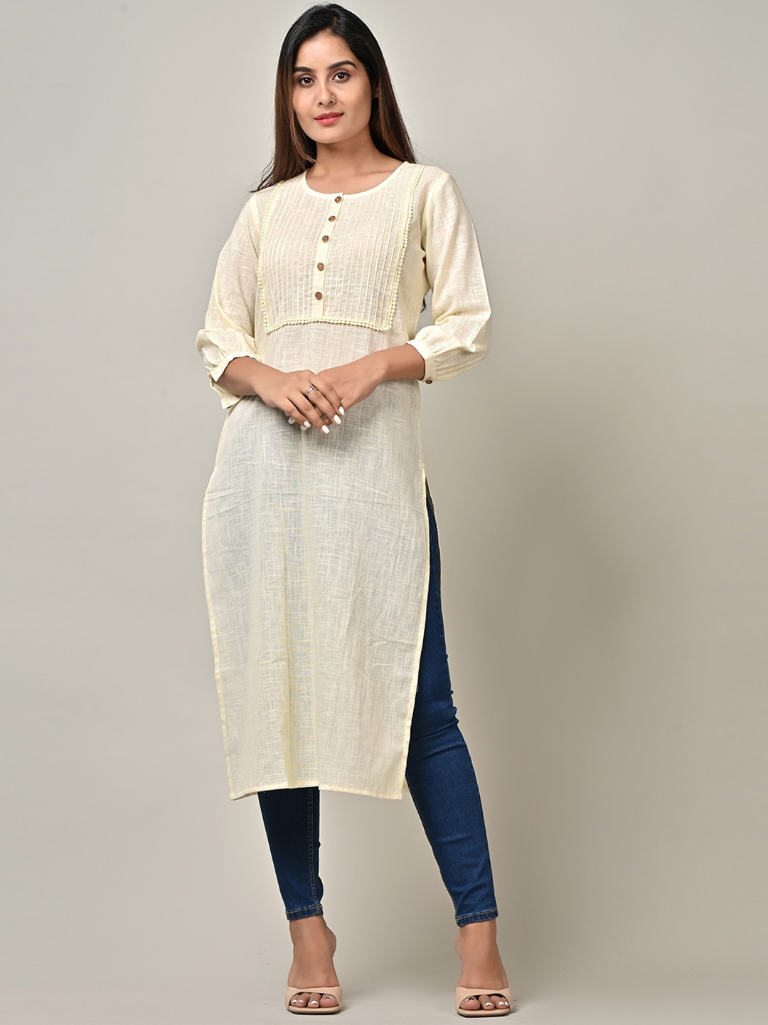 

PUKHYA Cotton Straight Kurta, Beige