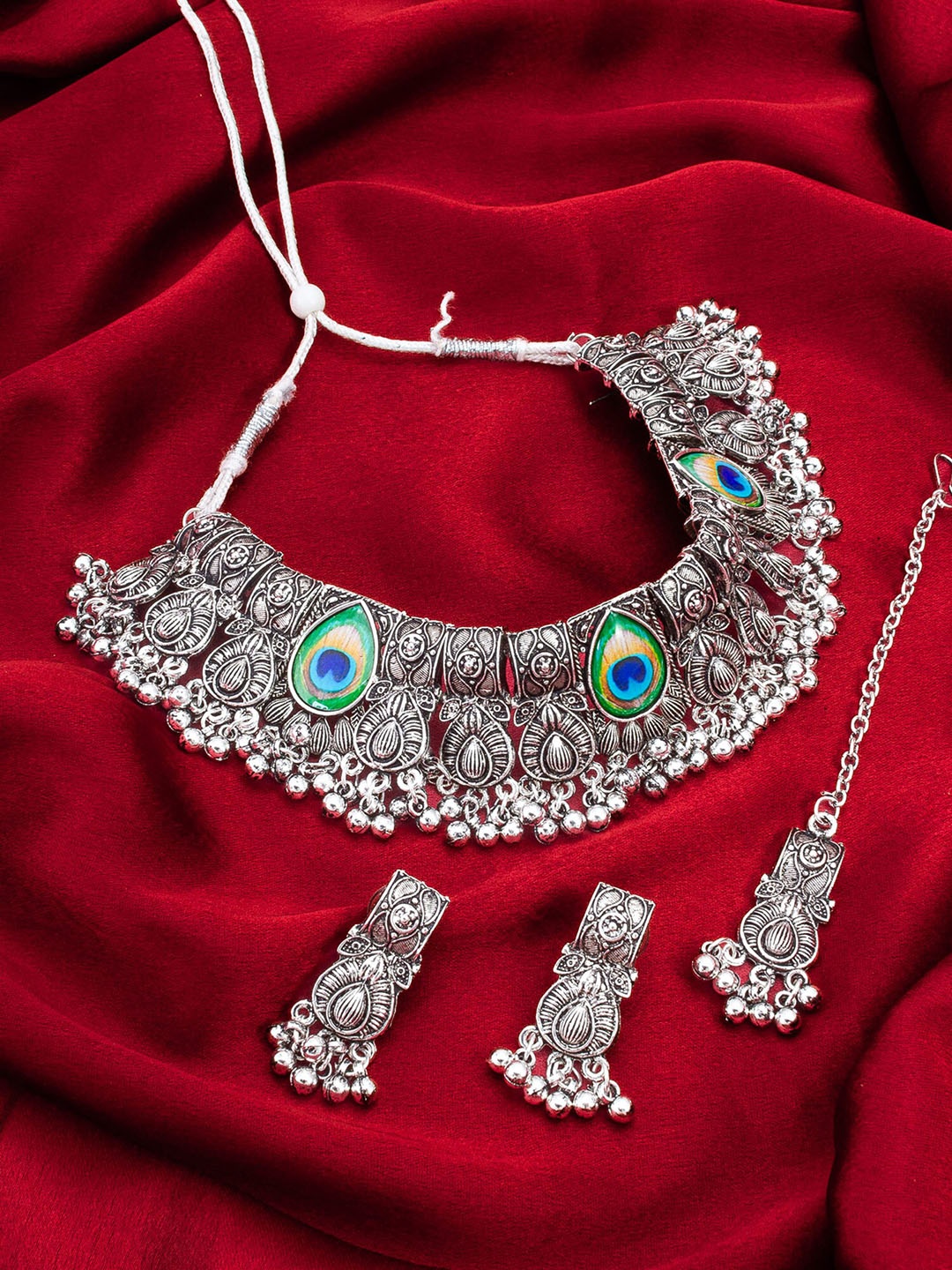 

aadita Silver-Plated Ghungroo Beaded Jewellery Set