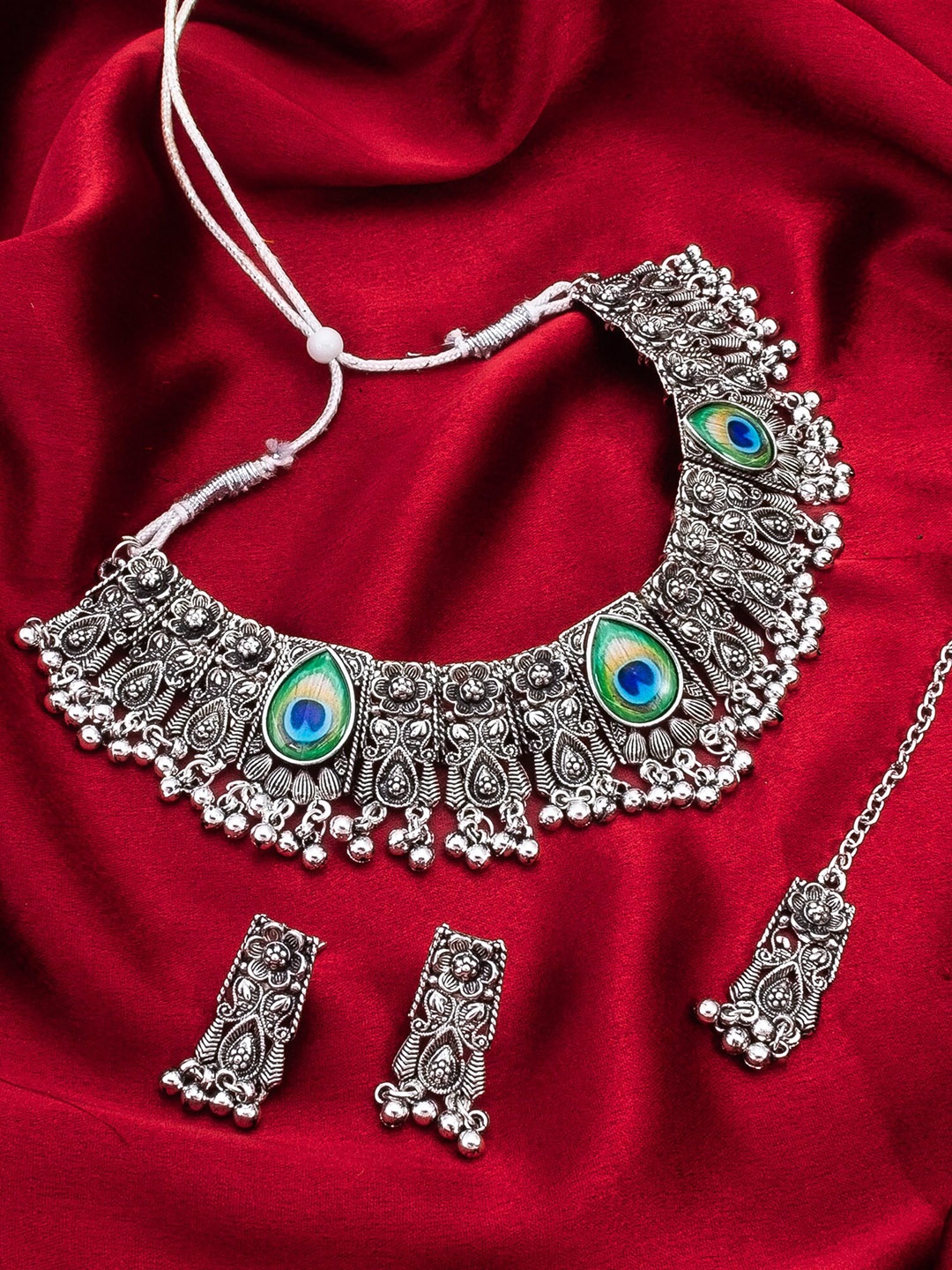 

aadita Silver-Plated Ghungroo Beaded Jewellery Set