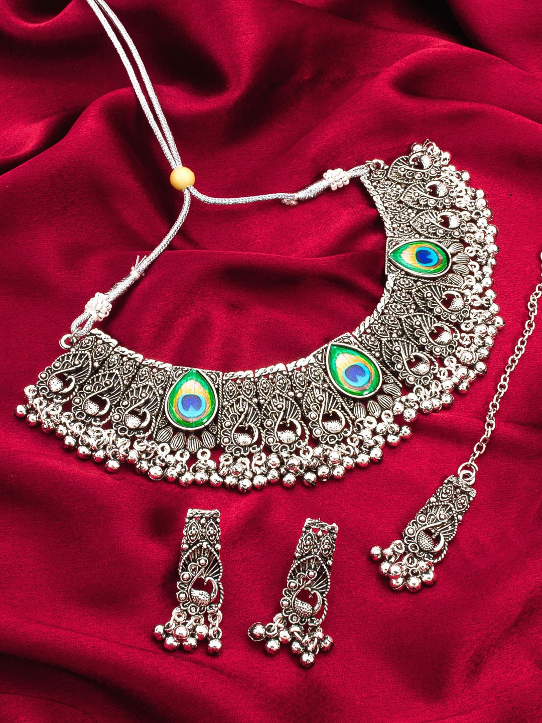 

aadita Silver-Plated Ghungroo Beaded Jewellery Set