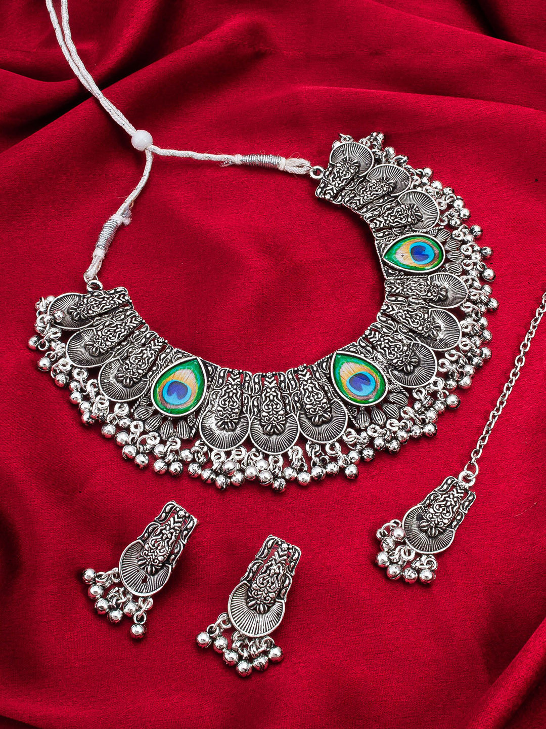 

aadita Silver-Plated Ghungroo Beaded Jewellery Set