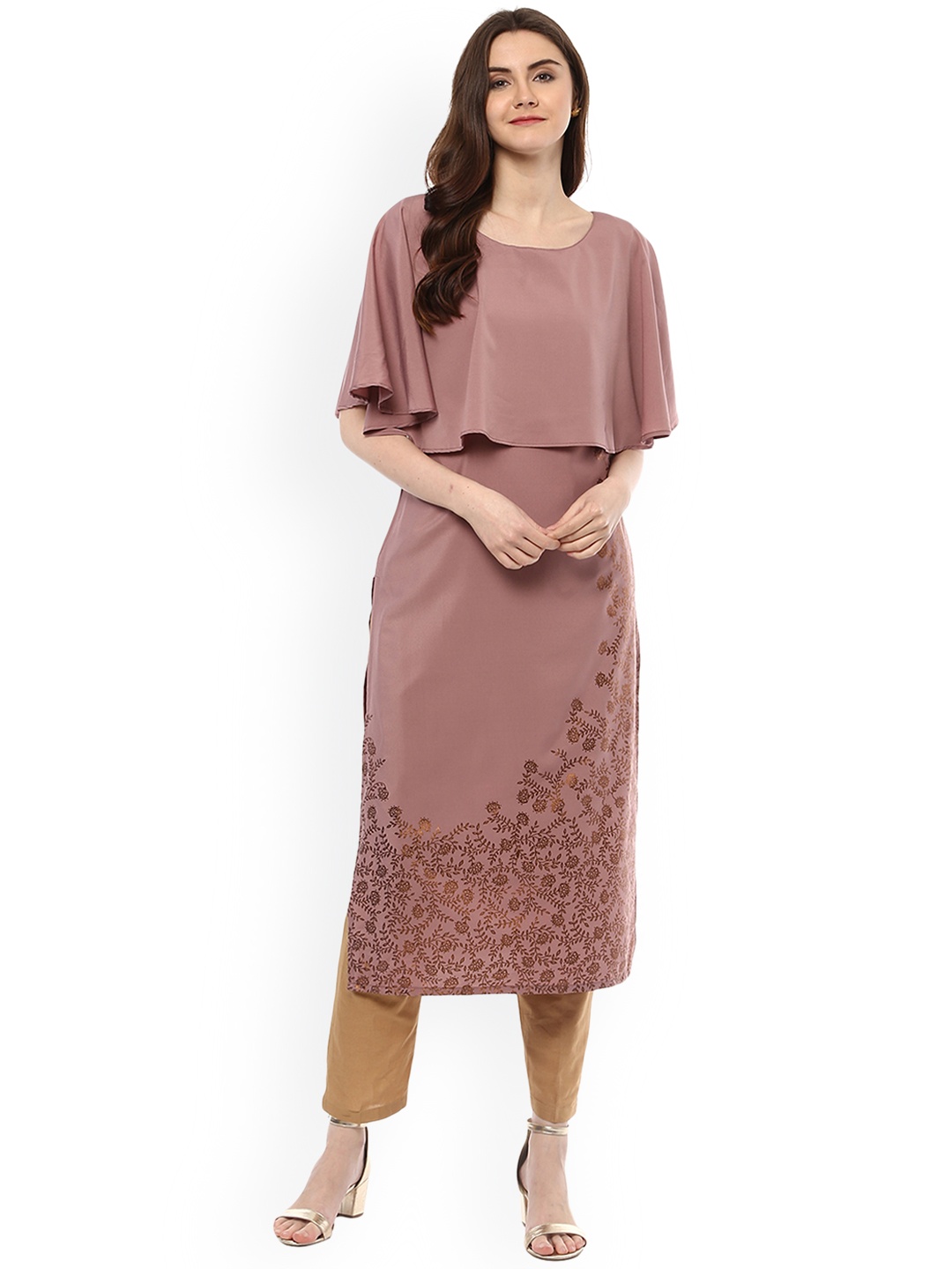 

ZIYAA Floral Printed Straight Kurta, Mauve