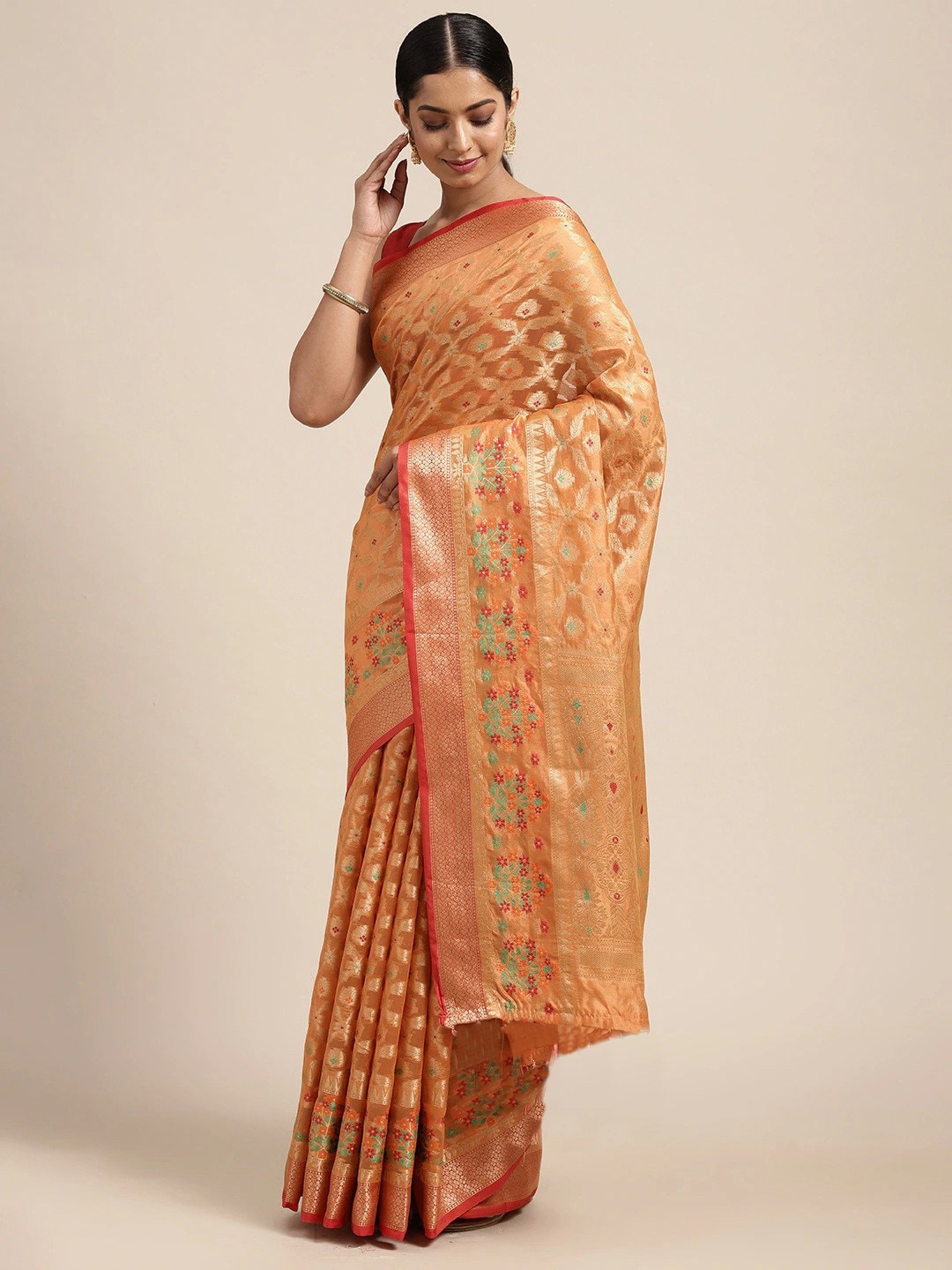 

GAJARAI Woven Design Zari Organza Saree, Orange