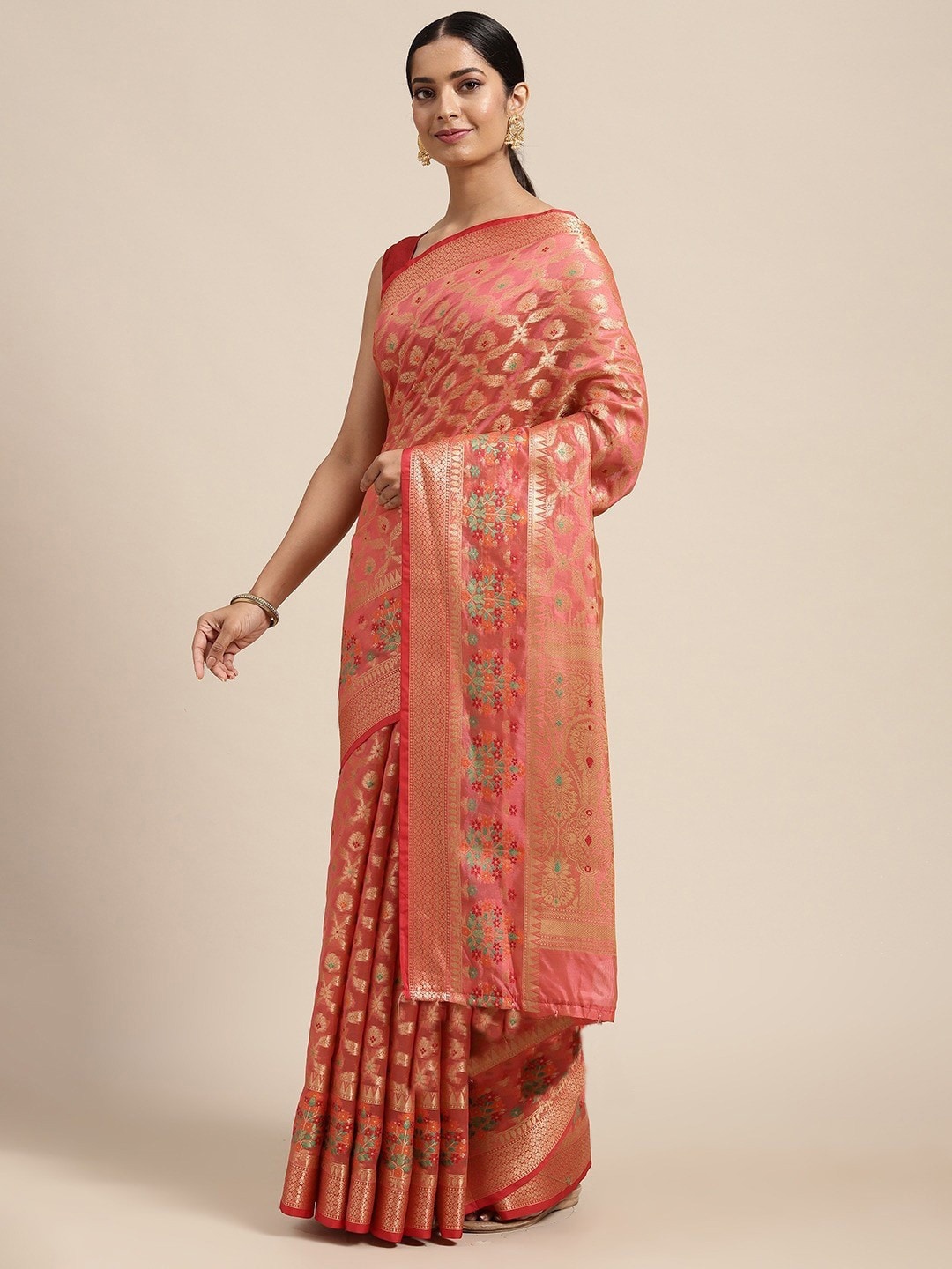 

GAJARAI Ethnic Motifs Woven Design Zari Organza Banarasi Saree, Red