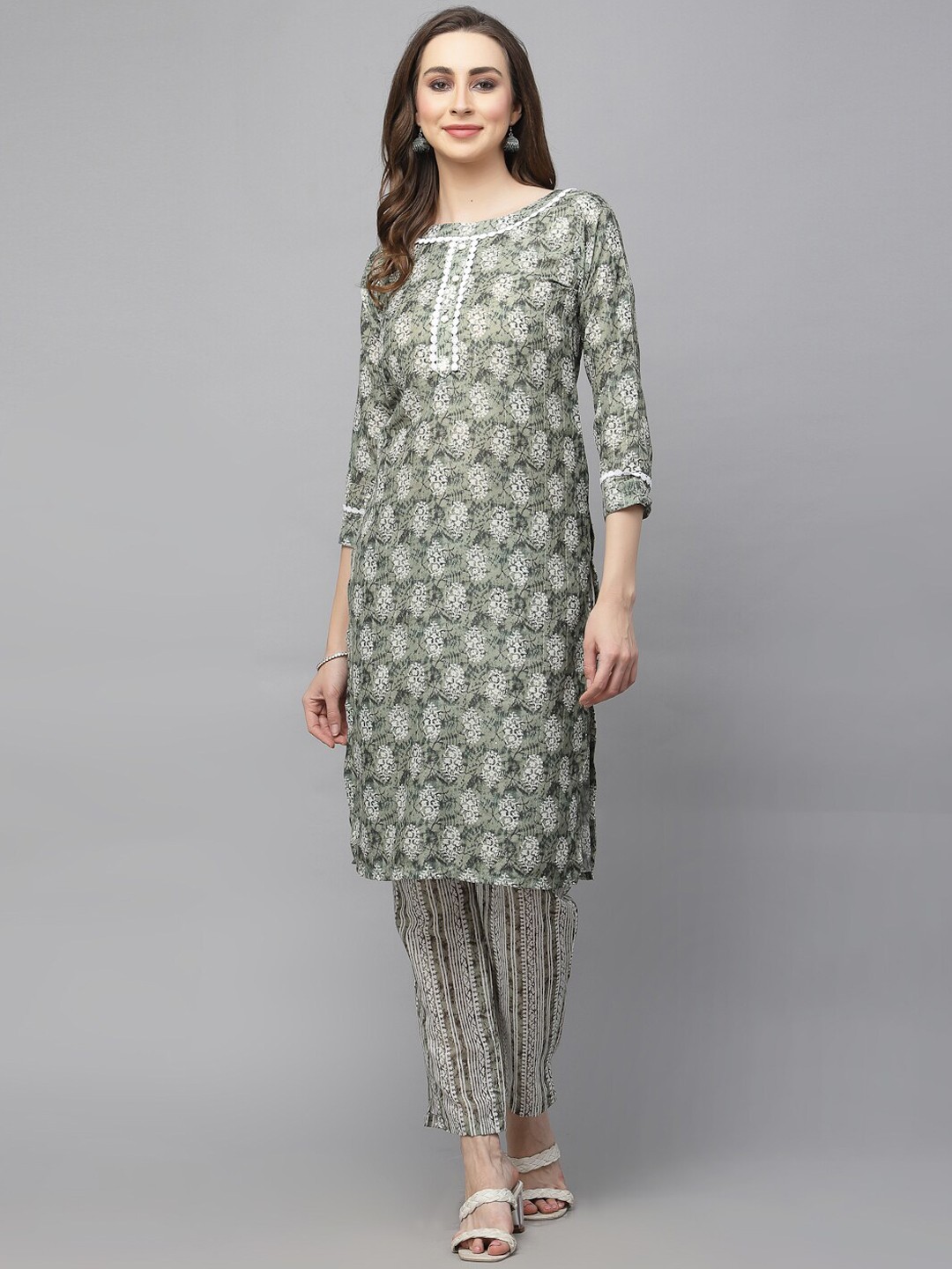 

18 ATTITUDE Ethnic Motifs Printed Regular Kurta with Trousers, Green