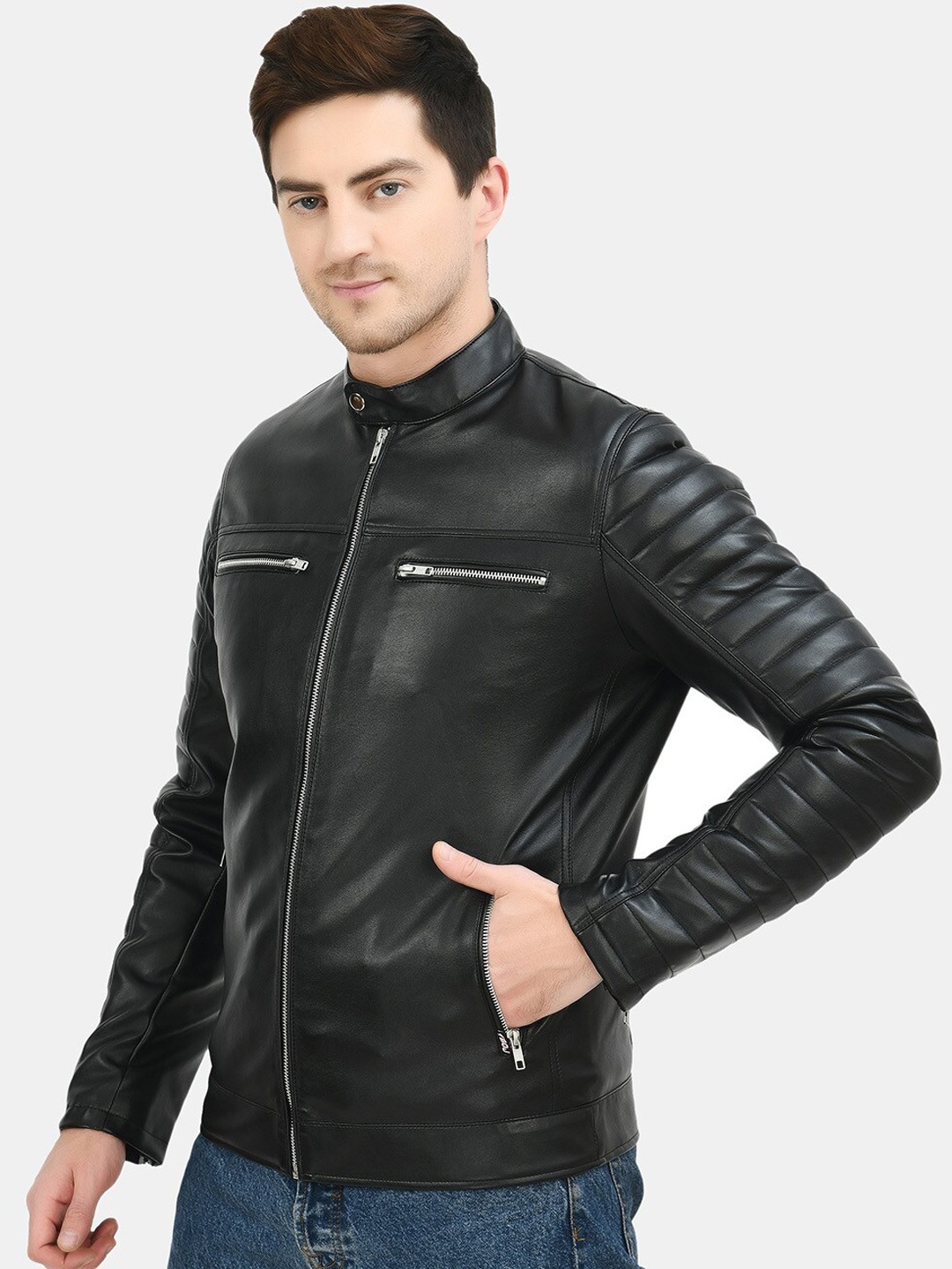 

TBOJ Stand Collar Anti Odour Lightweight Biker Jacket, Black