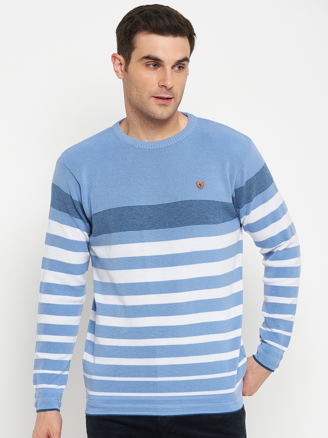 

Cantabil Striped Cotton Pullover Sweater, Blue