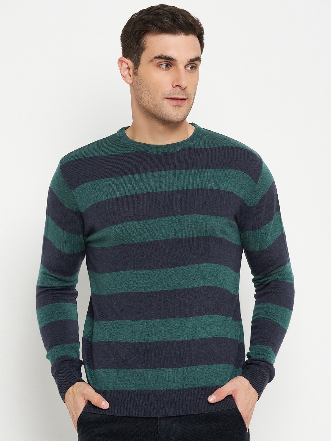 

Cantabil Striped Acrylic Pullover, Navy blue