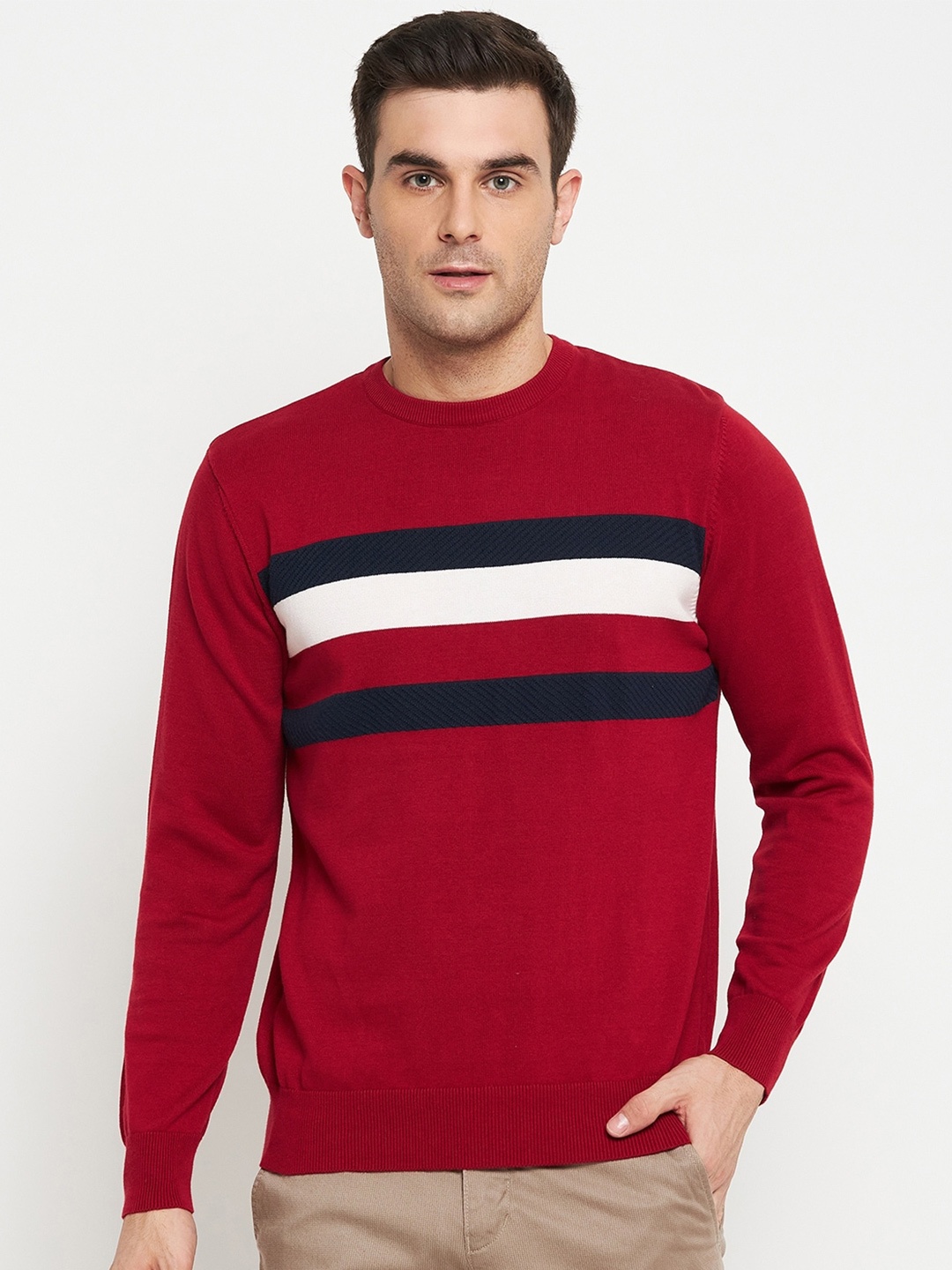 

Cantabil Striped Cotton Pullover, Red