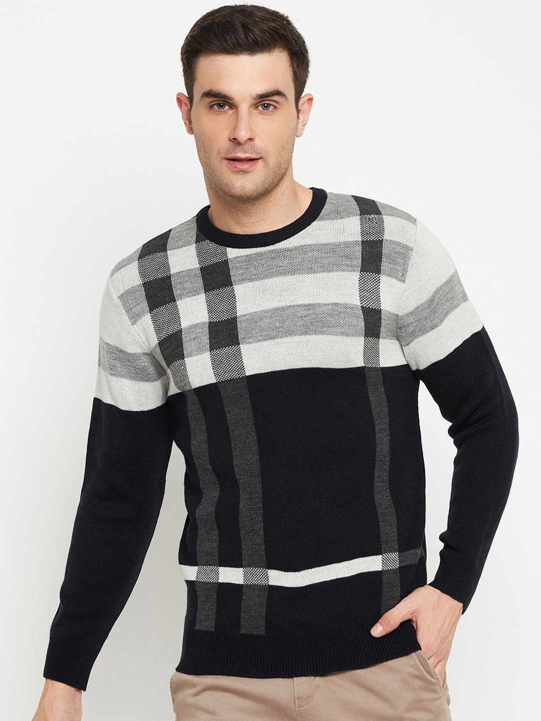 

Cantabil Striped Pullover Sweater, Navy blue
