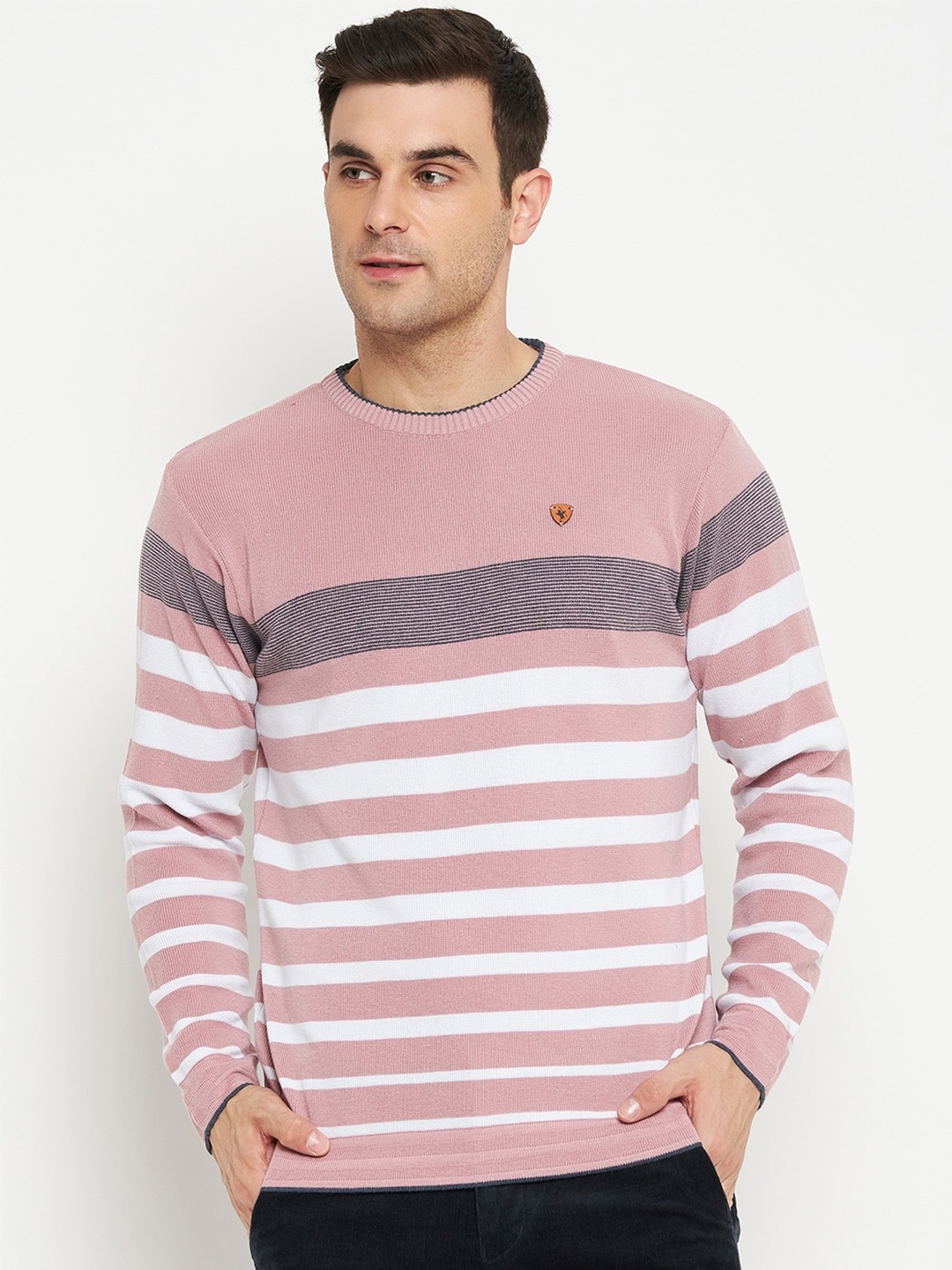 

Cantabil Striped Round Neck Cotton Pullover, Pink