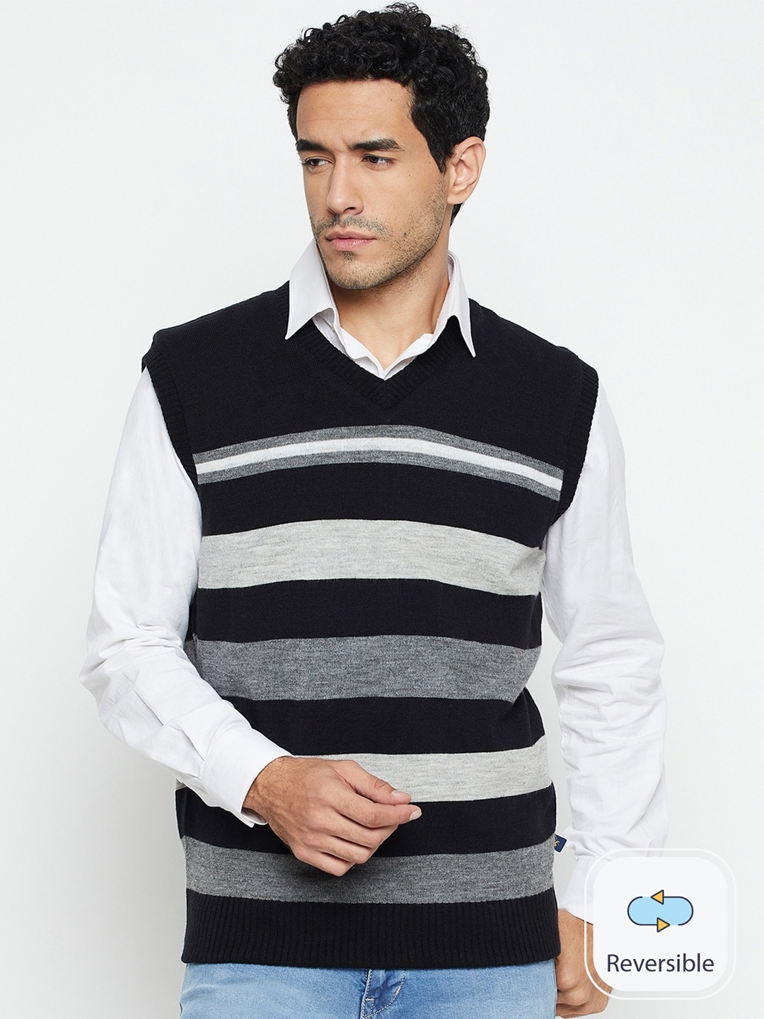 

Cantabil Striped Sweater Vest, Black