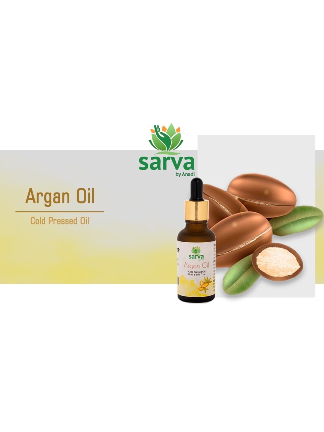 

SARVA by Anadi Pure & Natural Undiluted Argan Cold Press Oil For Hair Growth - 30ml, Yellow