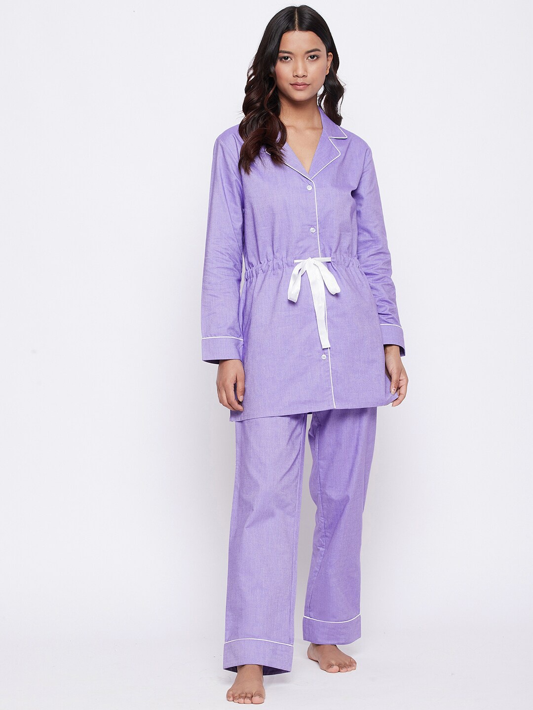 

CHILL WINSTON Lapel Collar Pure Cotton Shirt And Trousers, Purple