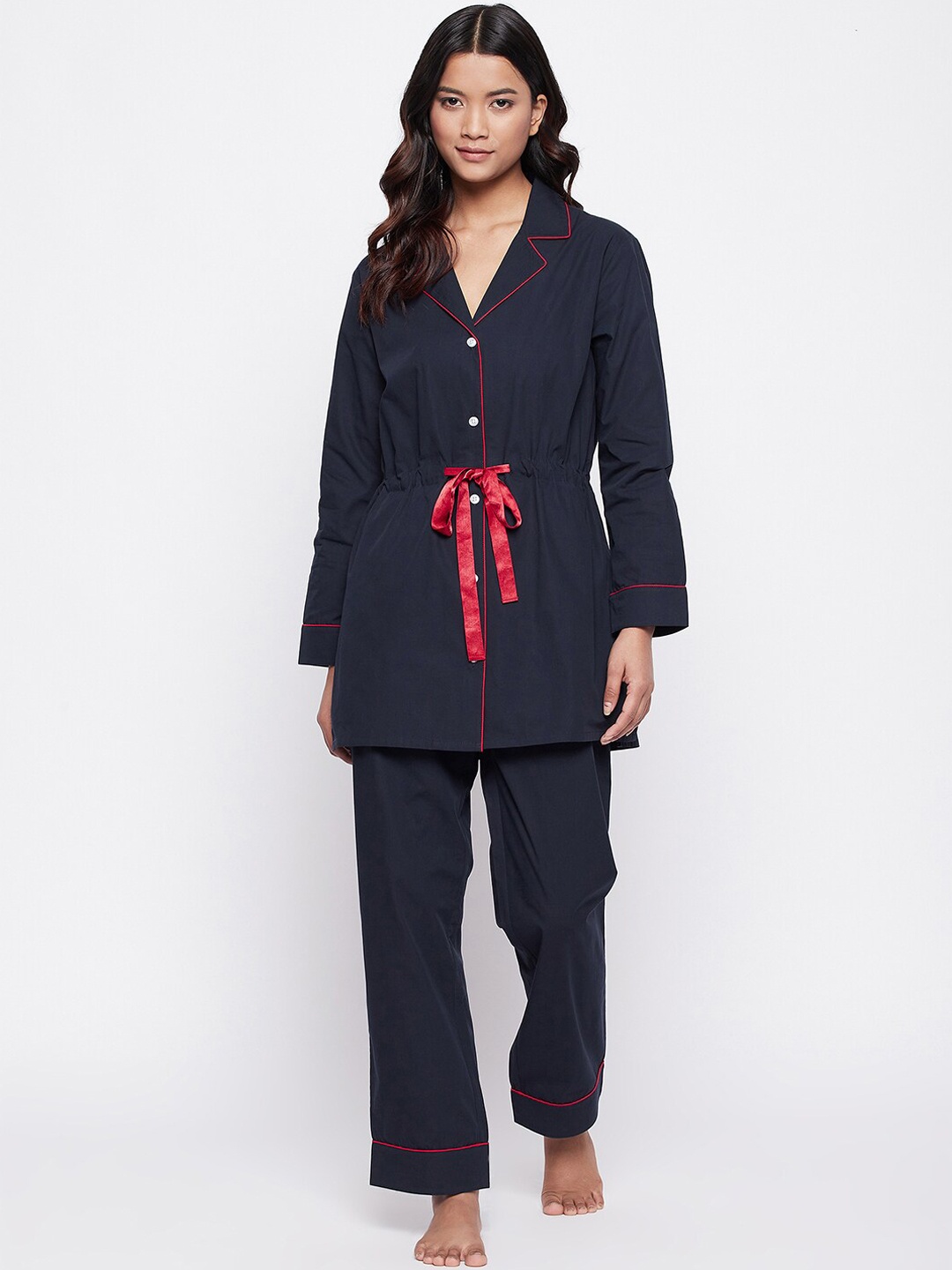 

CHILL WINSTON Lapel Collar Pure Cotton Shirt And Trousers, Navy blue
