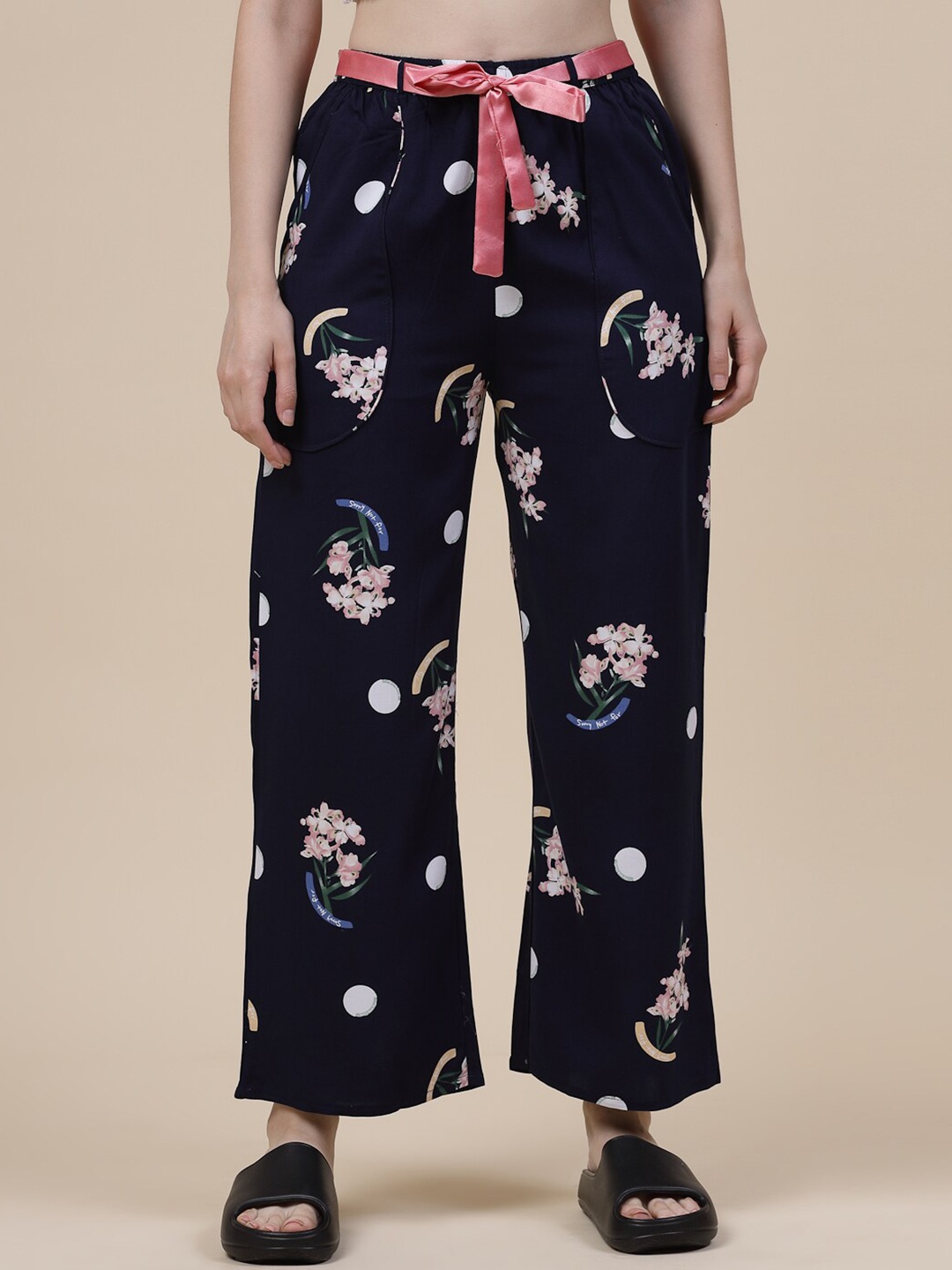 

Sweet Dreams Women Printed Flared Lounge Pants, Navy blue