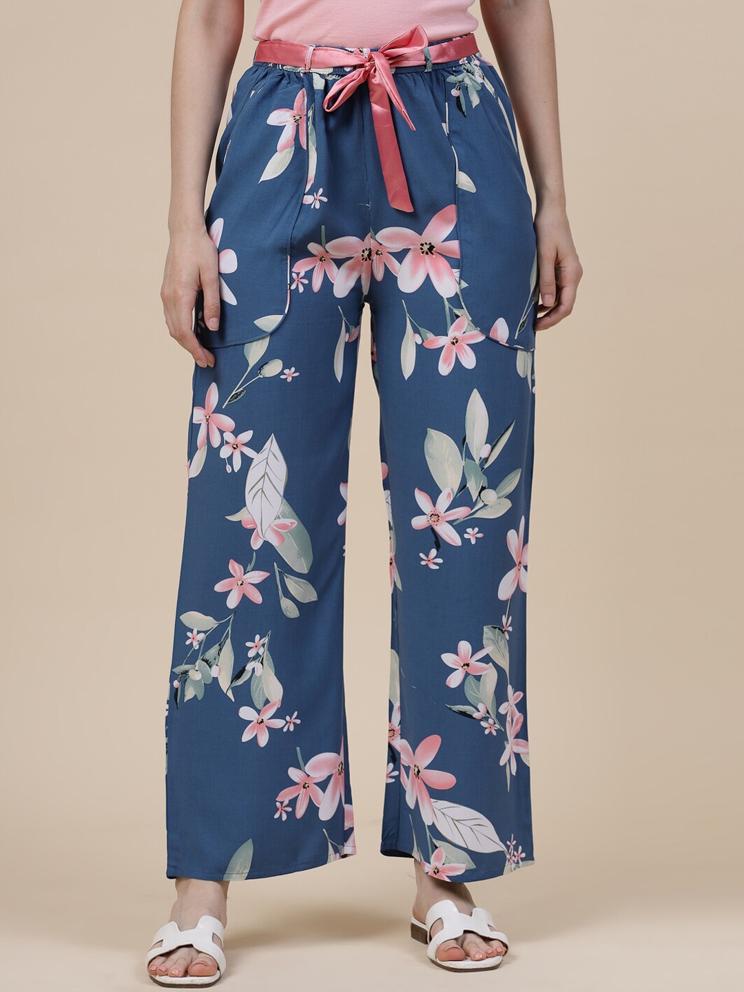 

Sweet Dreams Women Printed Flared Lounge Pants, Blue