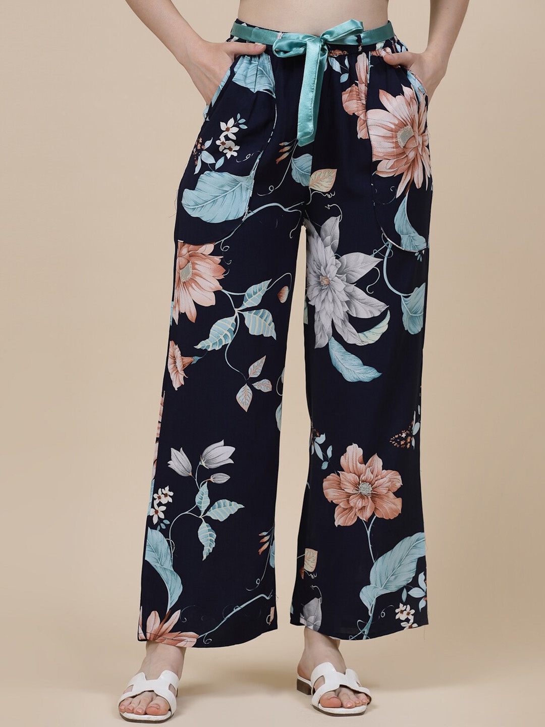 

Sweet Dreams Women Printed Flared Lounge Pants, Blue