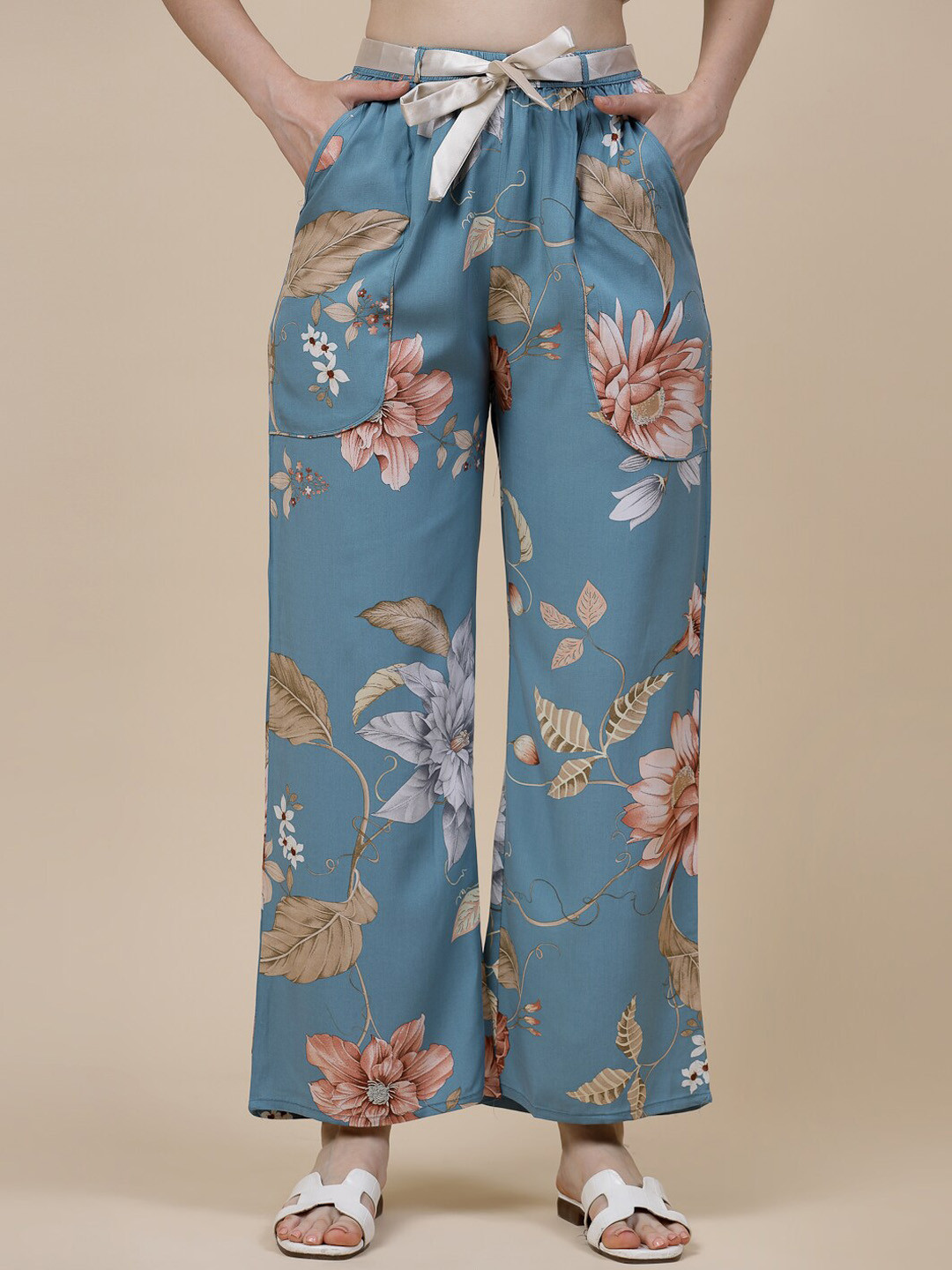 

Sweet Dreams Women Printed Flared Lounge Pants, Blue
