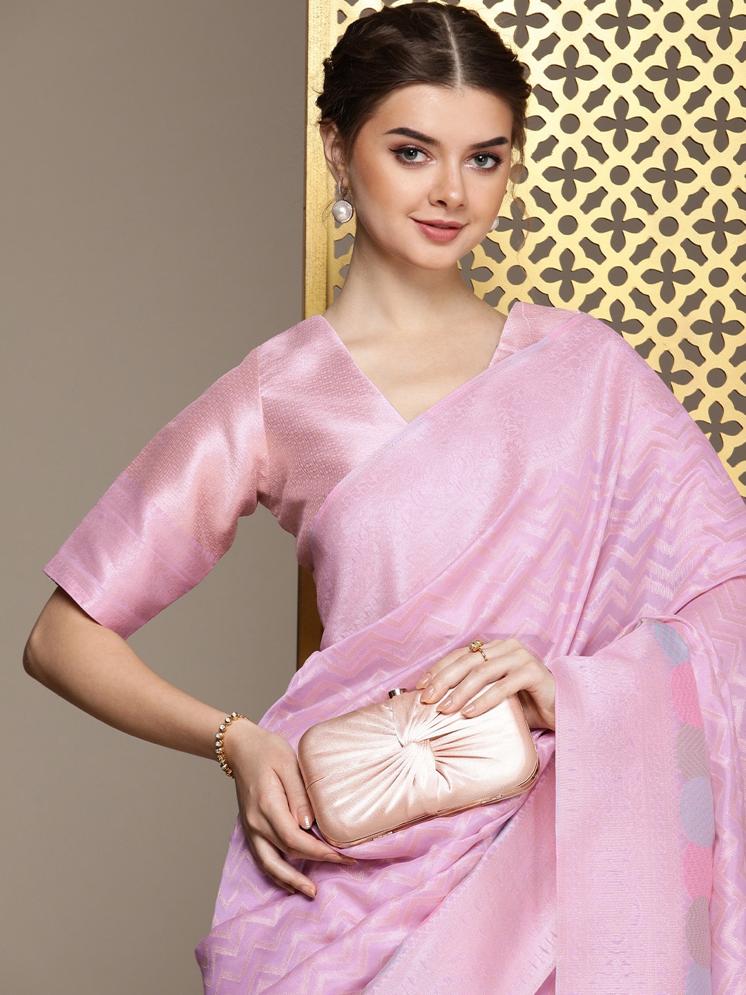 

House of Pataudi Woven Design Zari Organza Saree, Lavender