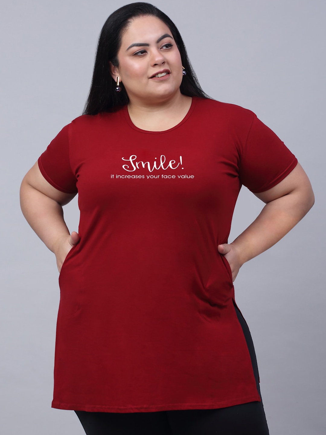 

Trend Level Women Maroon Typography Printed Applique T-shirt