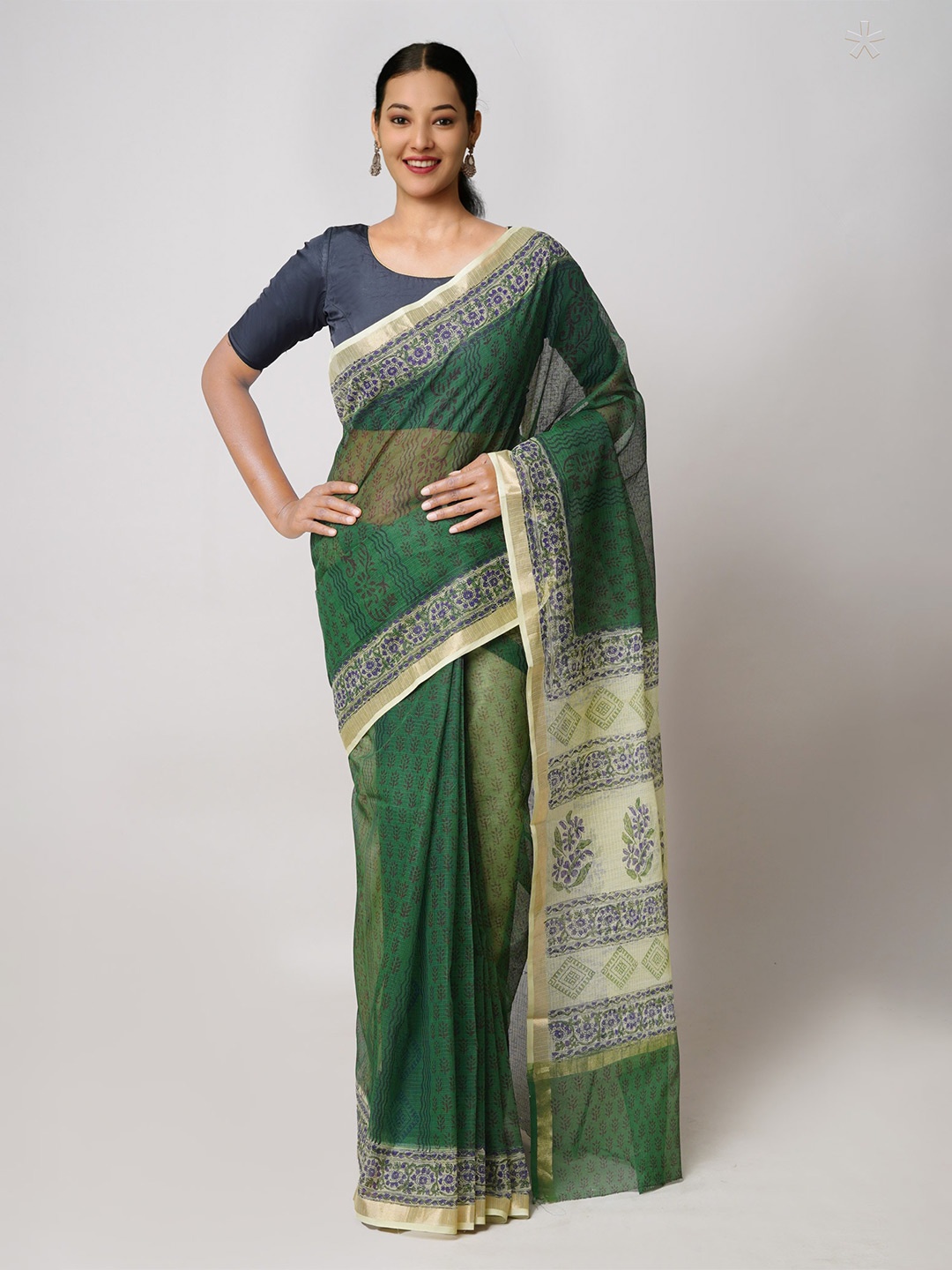 

Unnati Silks Ethnic Motifs Zari Pure Cotton Kota Saree, Green