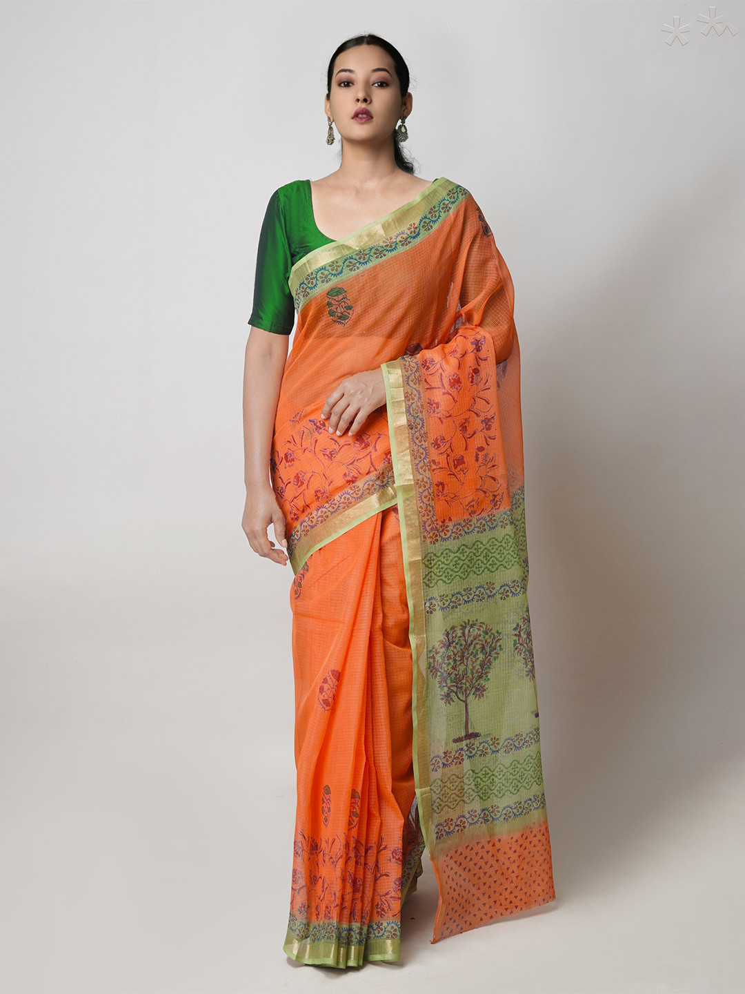 

Unnati Silks Ethnic Motifs Zari Pure Cotton Kota Saree, Orange