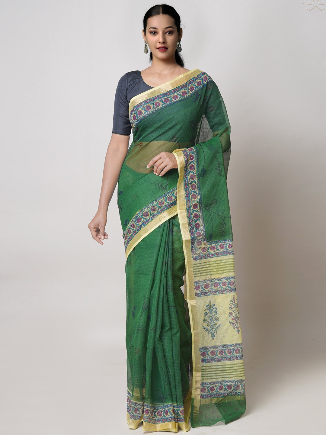 

Unnati Silks Ethnic Motifs Zari Pure Cotton Kota Saree, Green