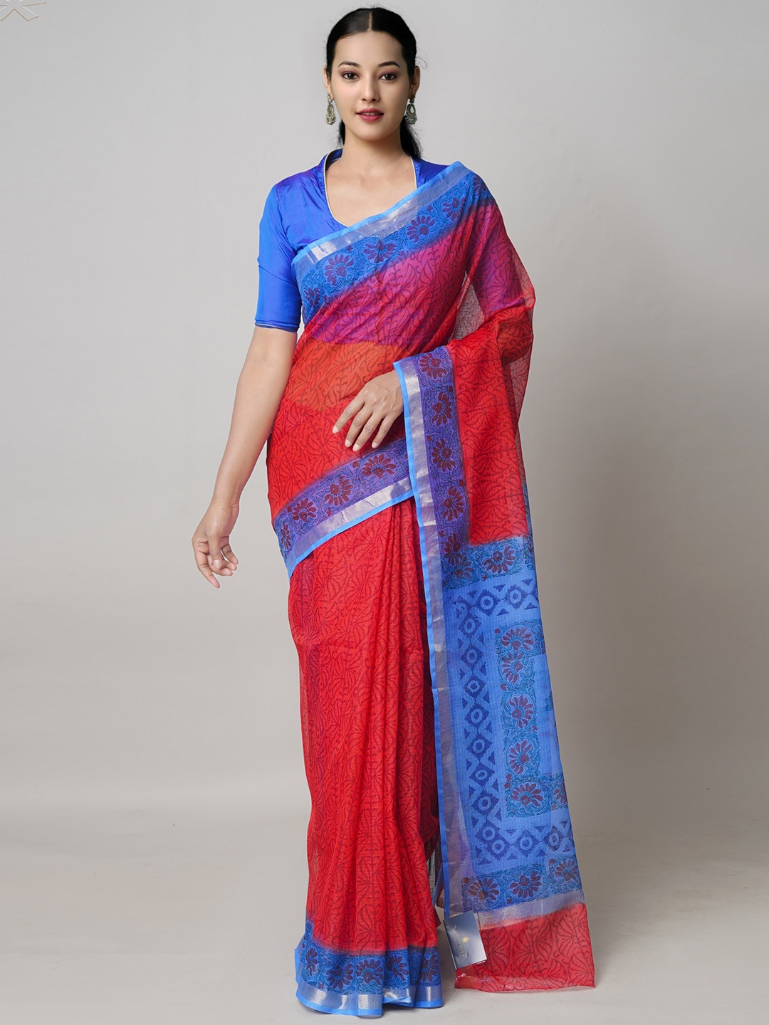 

Unnati Silks Ethnic Motifs Zari Pure Cotton Kota Saree, Red