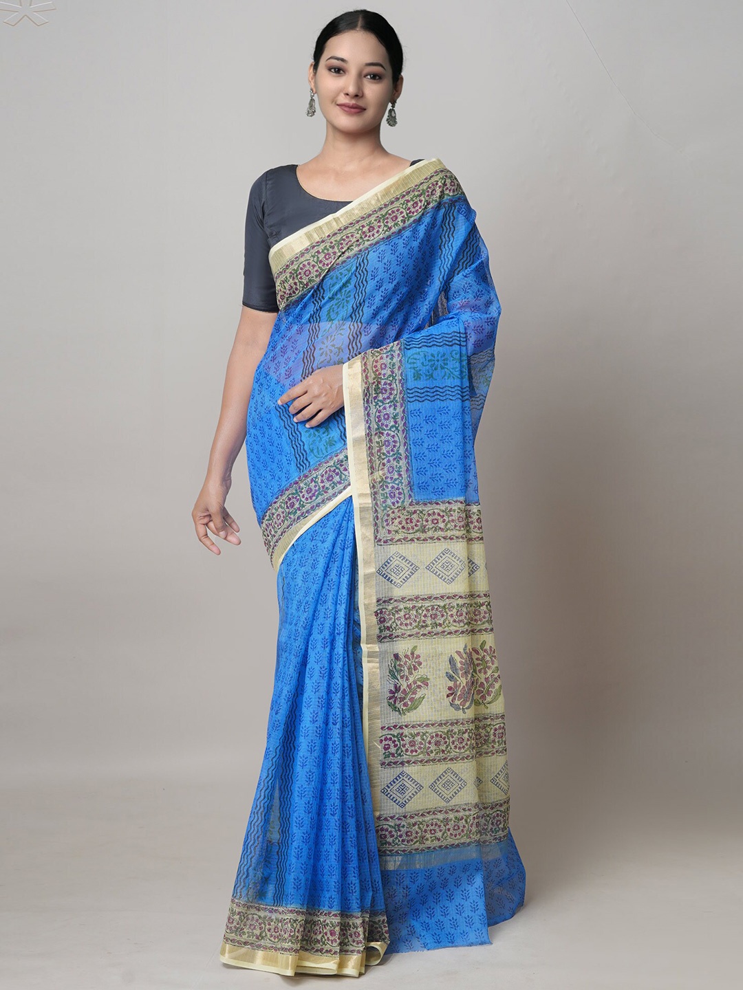 

Unnati Silks Floral Motifs Pure Cotton Kota Saree, Blue