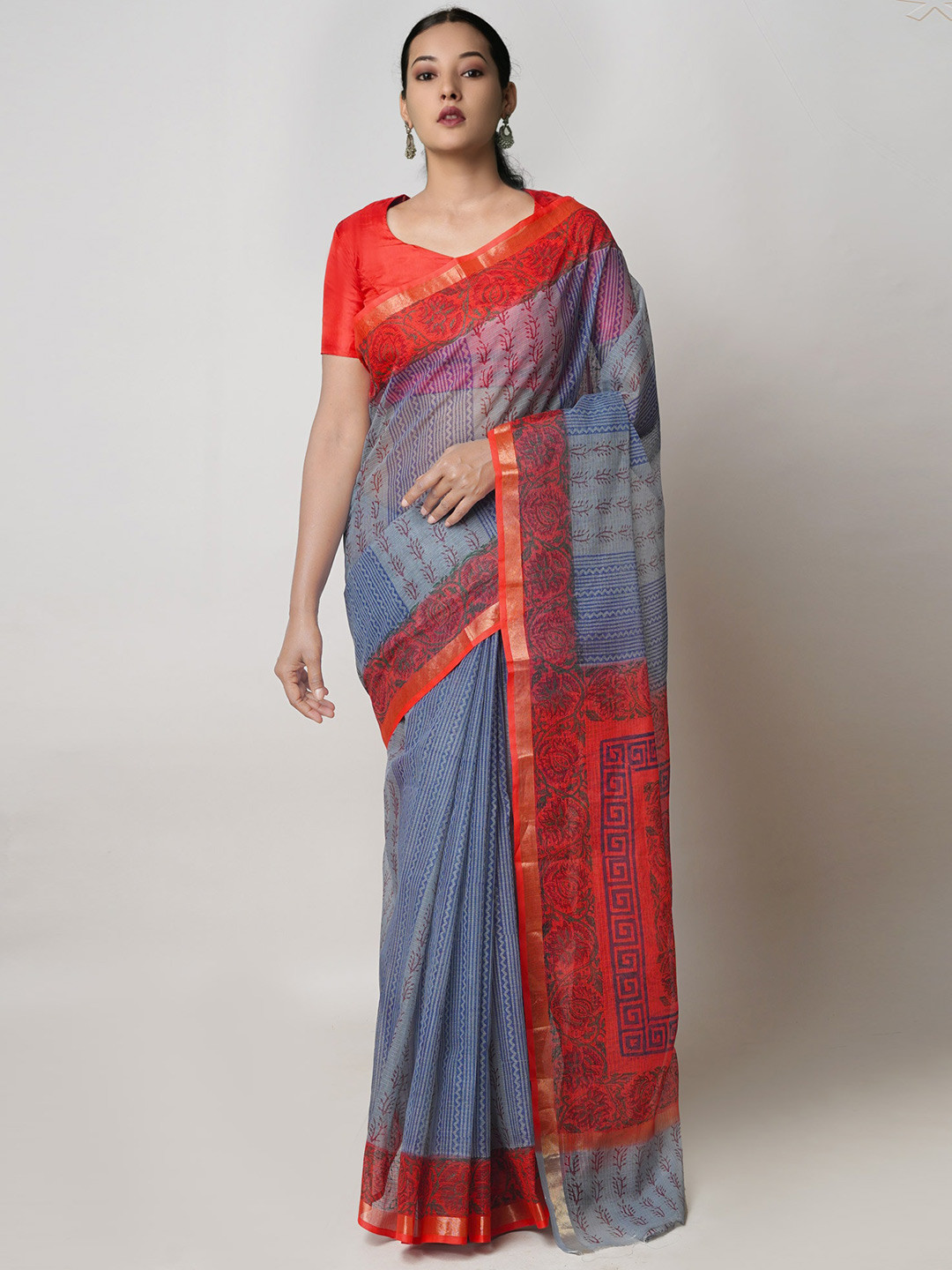 

Unnati Silks Ethnic Motifs Zari Pure Cotton Kota Saree, Grey