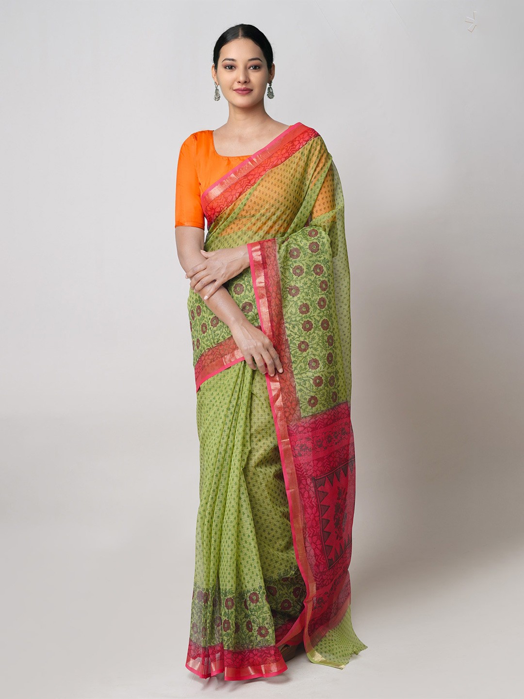 

Unnati Silks Ethnic Motifs Zari Pure Cotton Kota Saree, Green