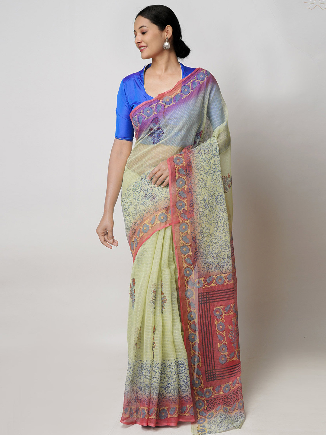 

Unnati Silks Green & Red Floral Printed Pure Cotton Kota Saree