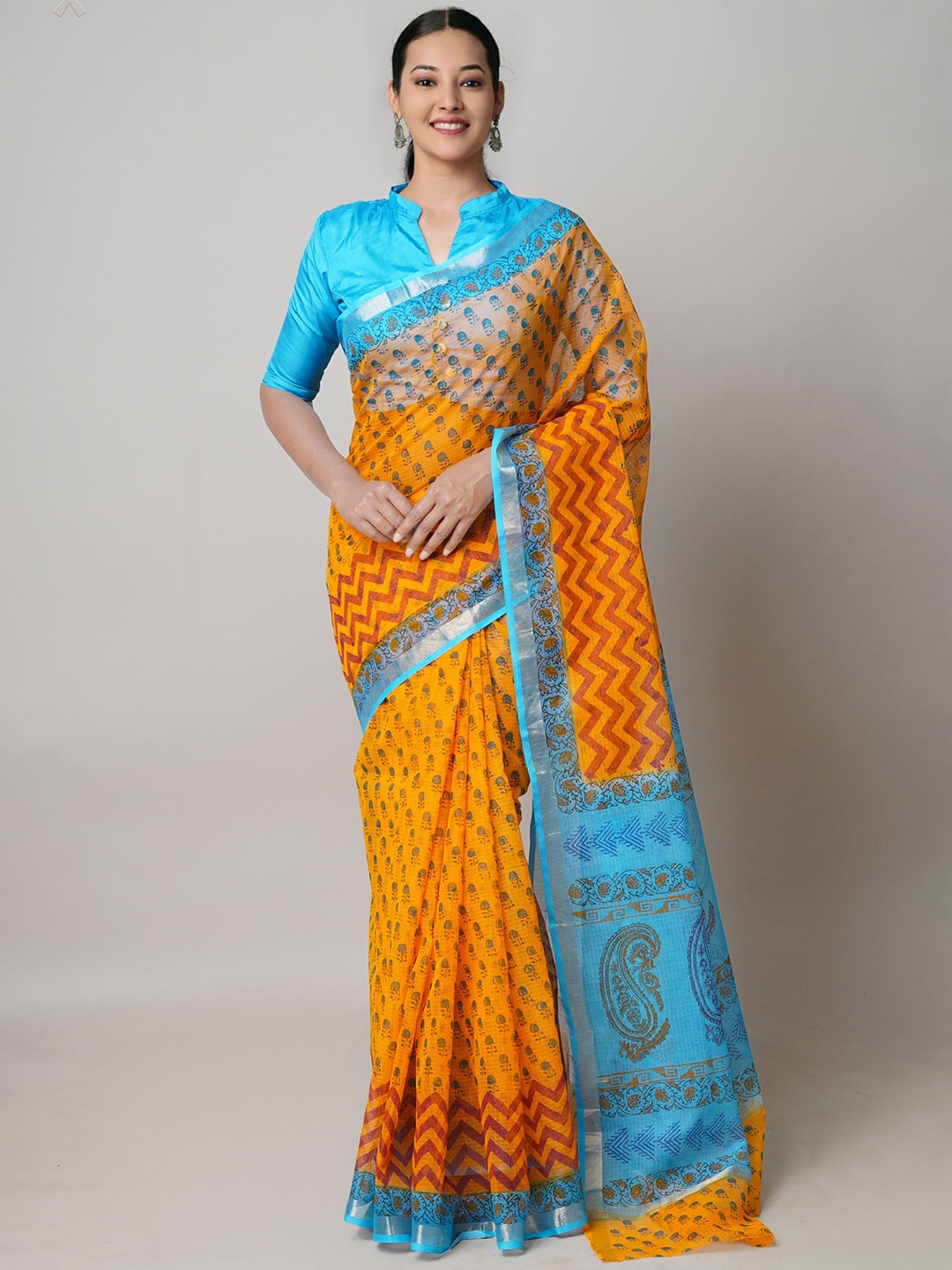 

Unnati Silks Ethnic Motifs Zari Pure Cotton Kota Saree, Yellow