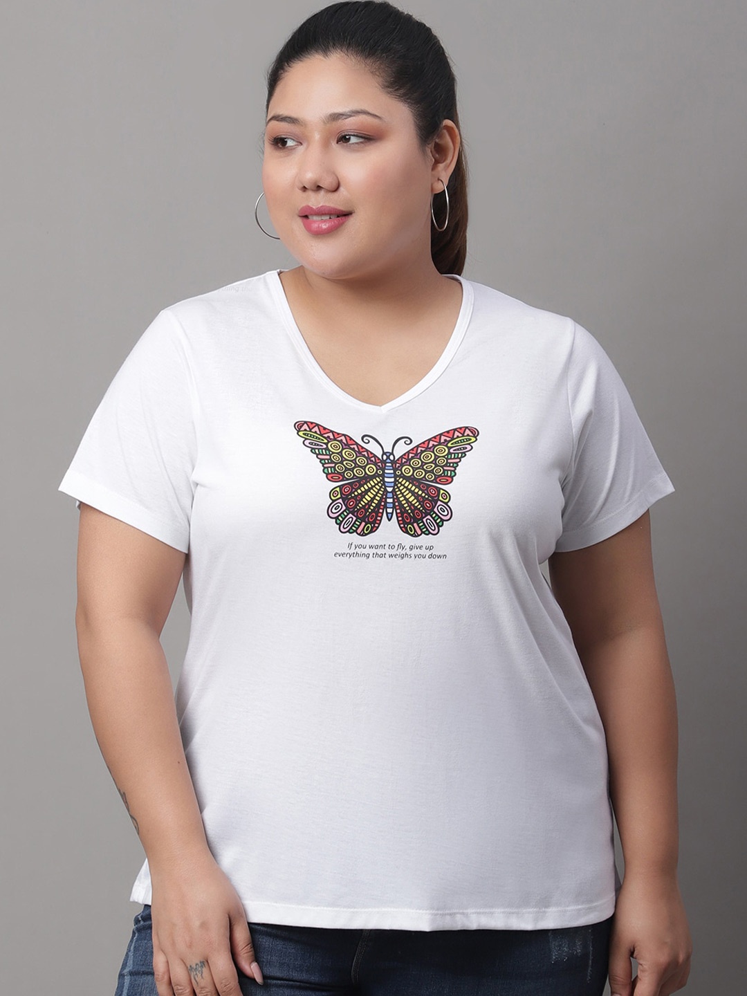 

Rute Plus Size Graphic Printed Cotton T-shirt, White