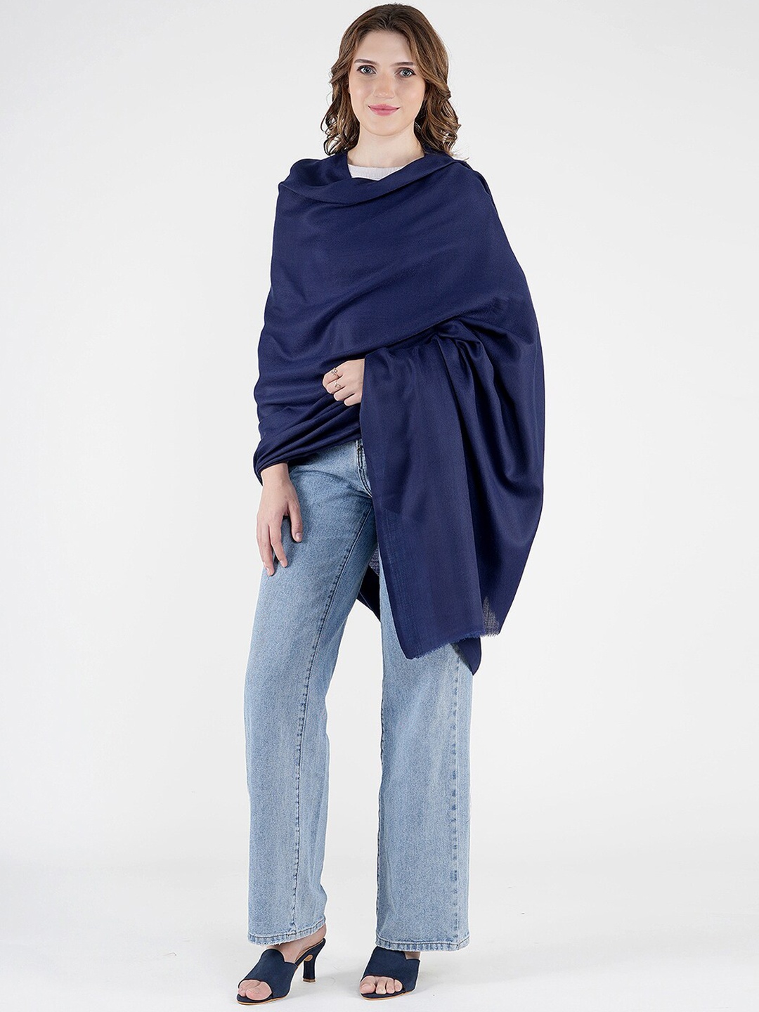 

MUFFLY Pure Wool Shawl, Navy blue