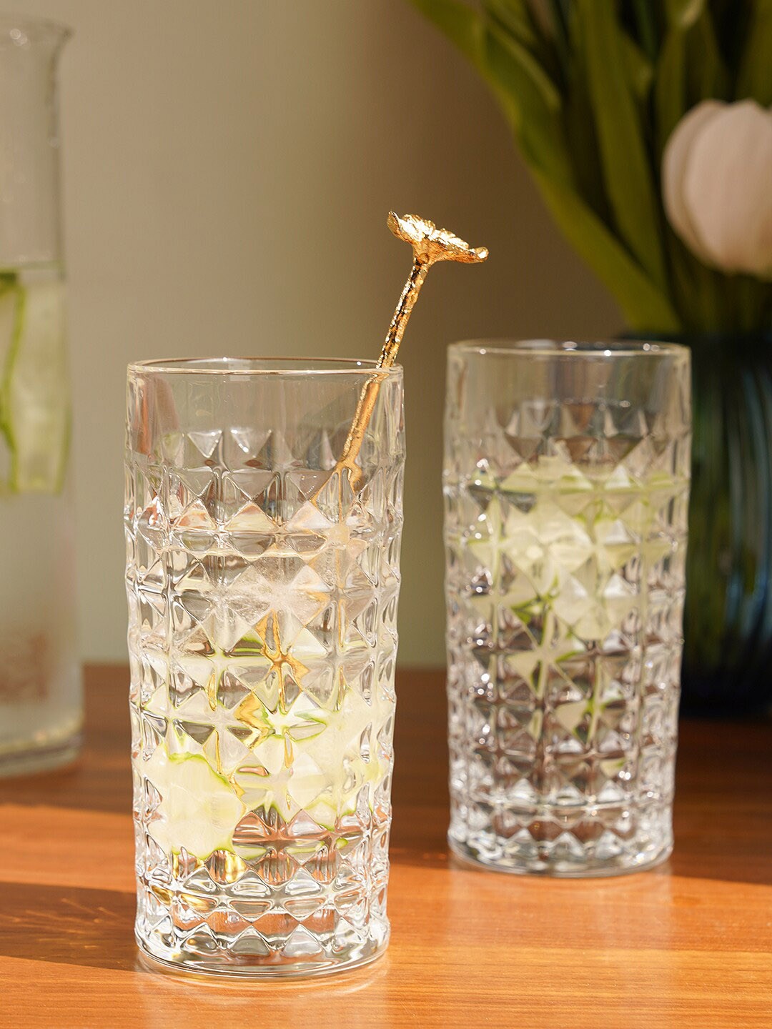 

Pure Home and Living 6 Pieces Transparent Diamond Textured Glass Highball Glasses