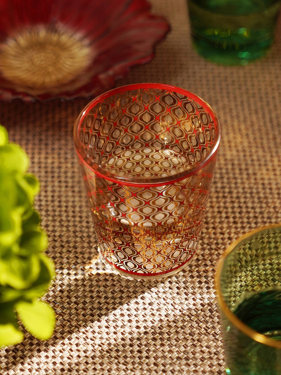 

Pure Home and Living Red 2 Pieces Printed Glass Drinking Glasses