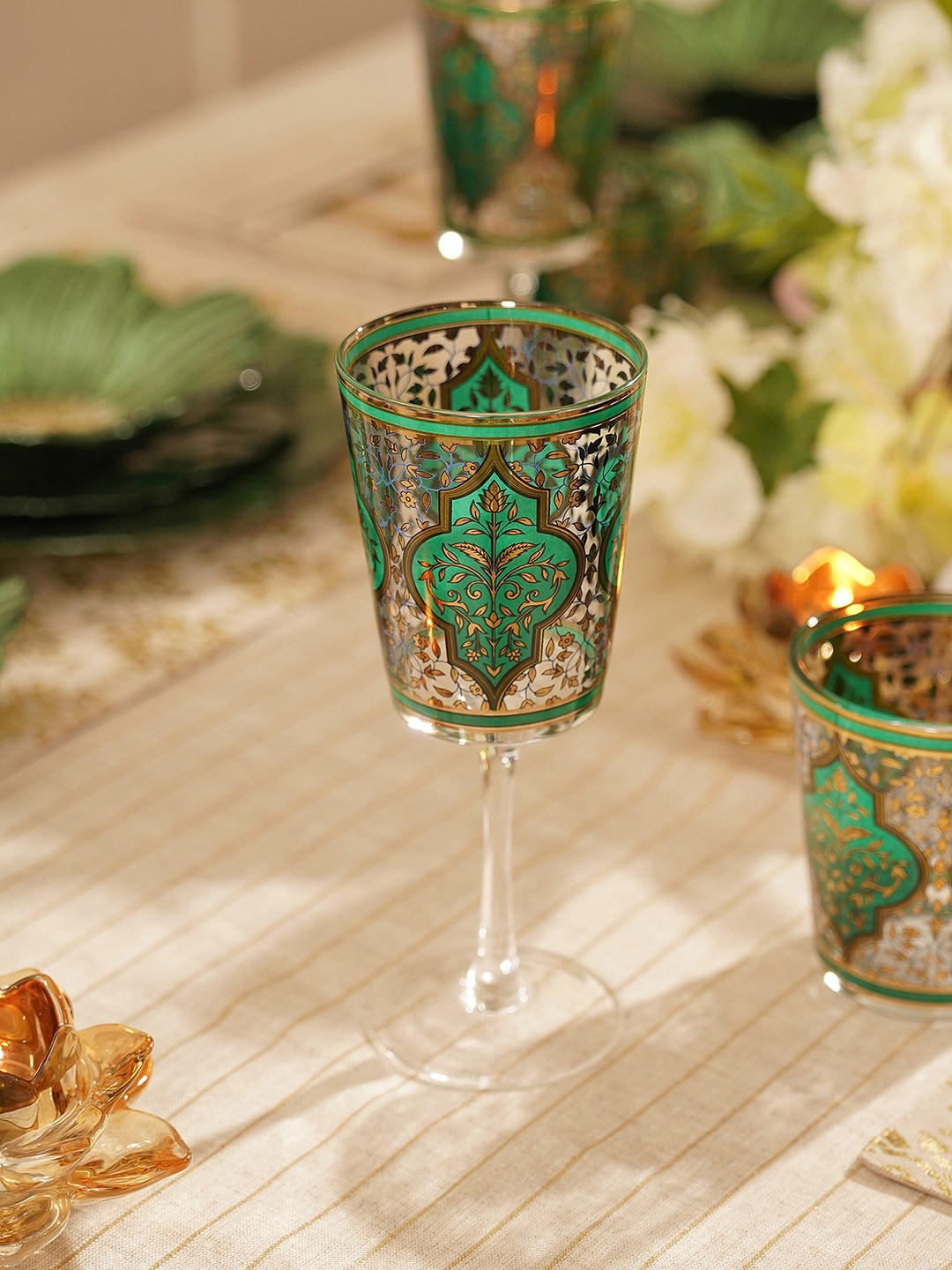 

Pure Home and Living Green 2 Pieces Printed Glass Wine Glasses