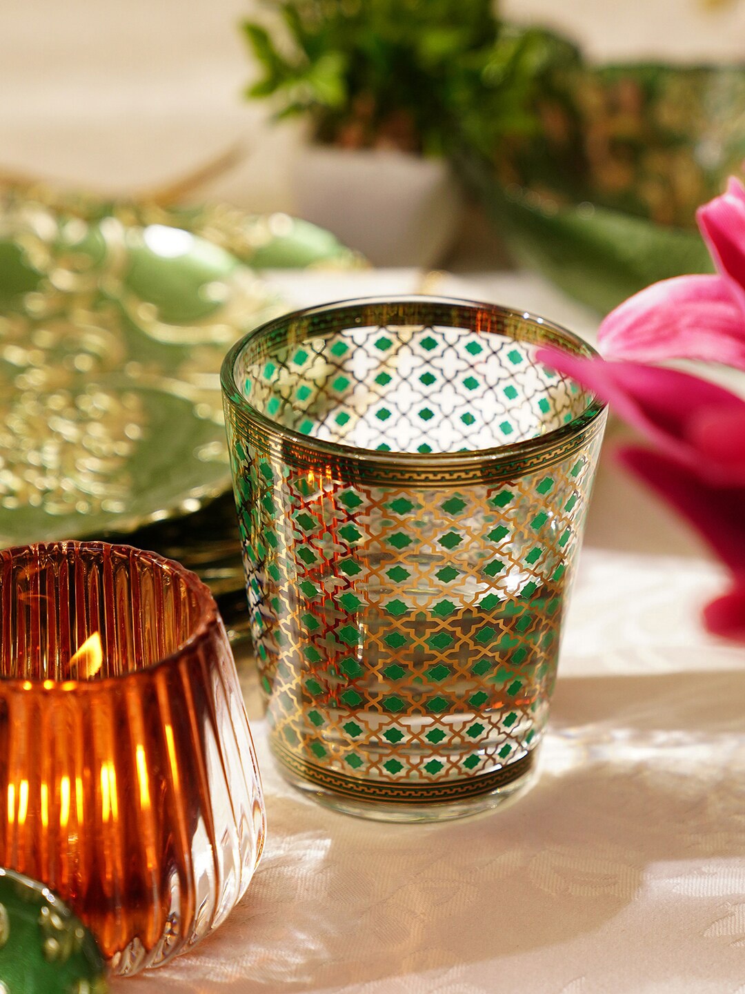 

Pure Home and Living Green 2 Pieces Printed Drinking Glasses