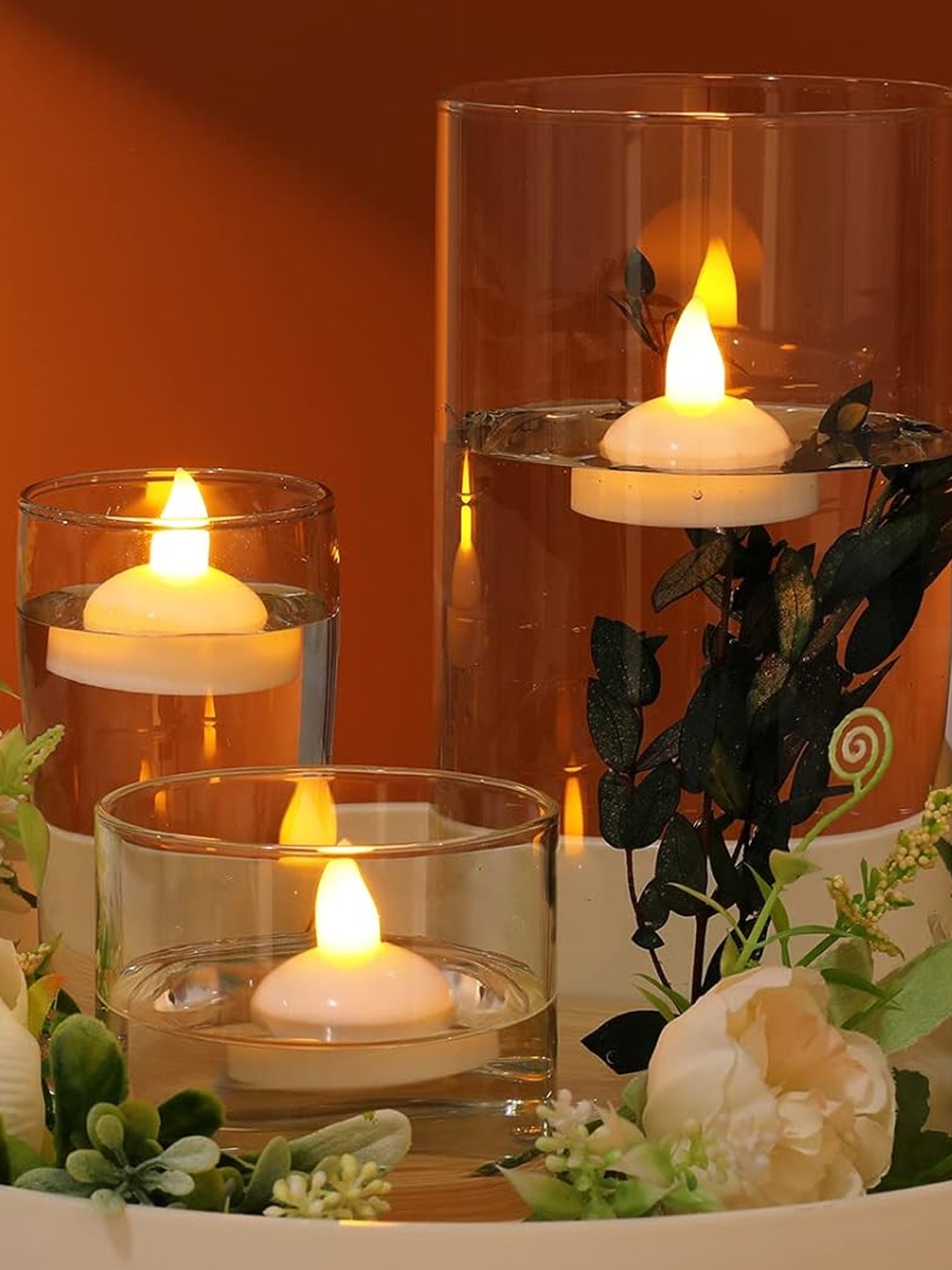 

TIED RIBBONS White Set of 12 Battery Operated Water Floating LED Candles Diya