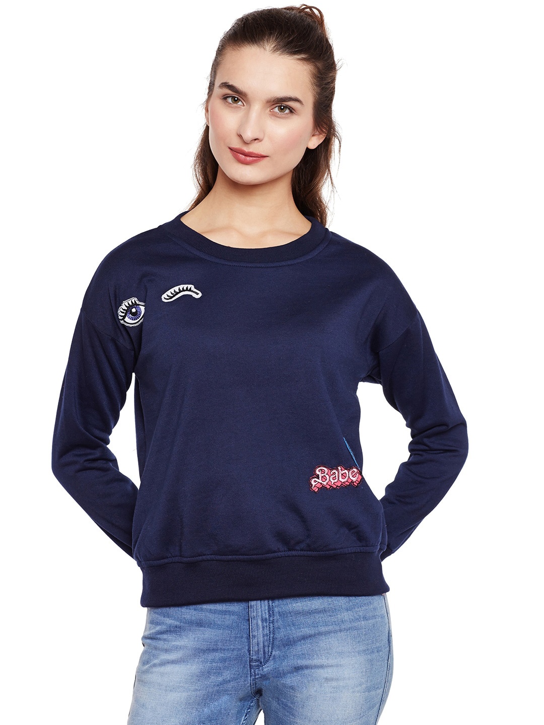

BAESD Applique Detail Fleece Pullover Sweatshirt, Navy blue