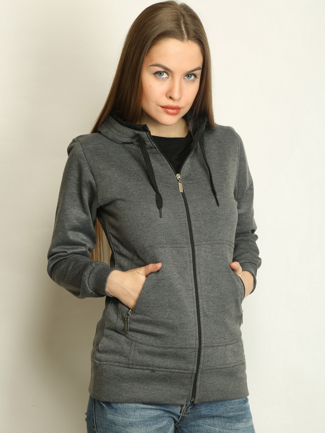 

BAESD Hooded Lightweight Fleece Bomber Jacket, Grey melange
