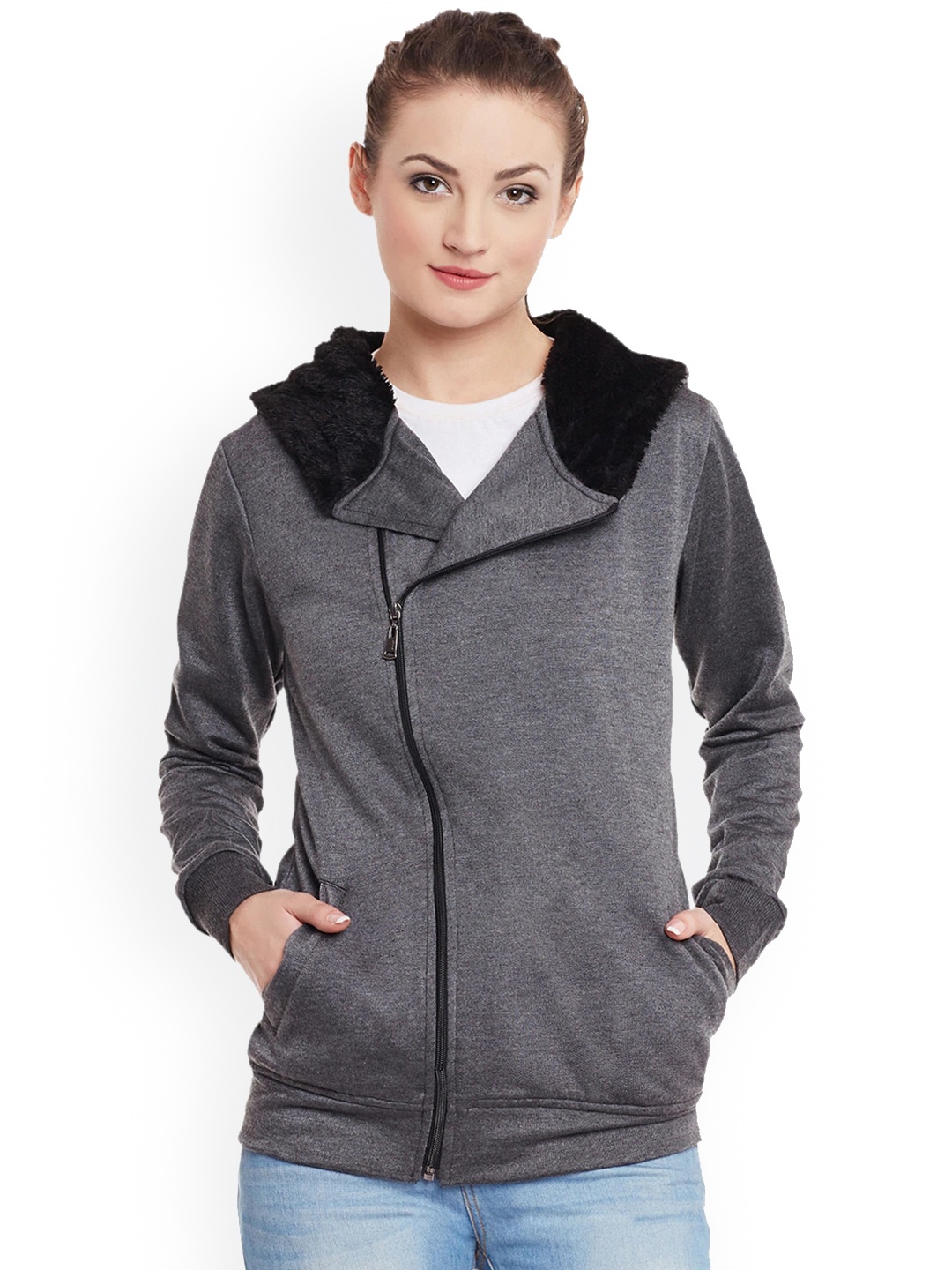 

BAESD Hooded Lightweight Fleece Bomber Jacket, Charcoal