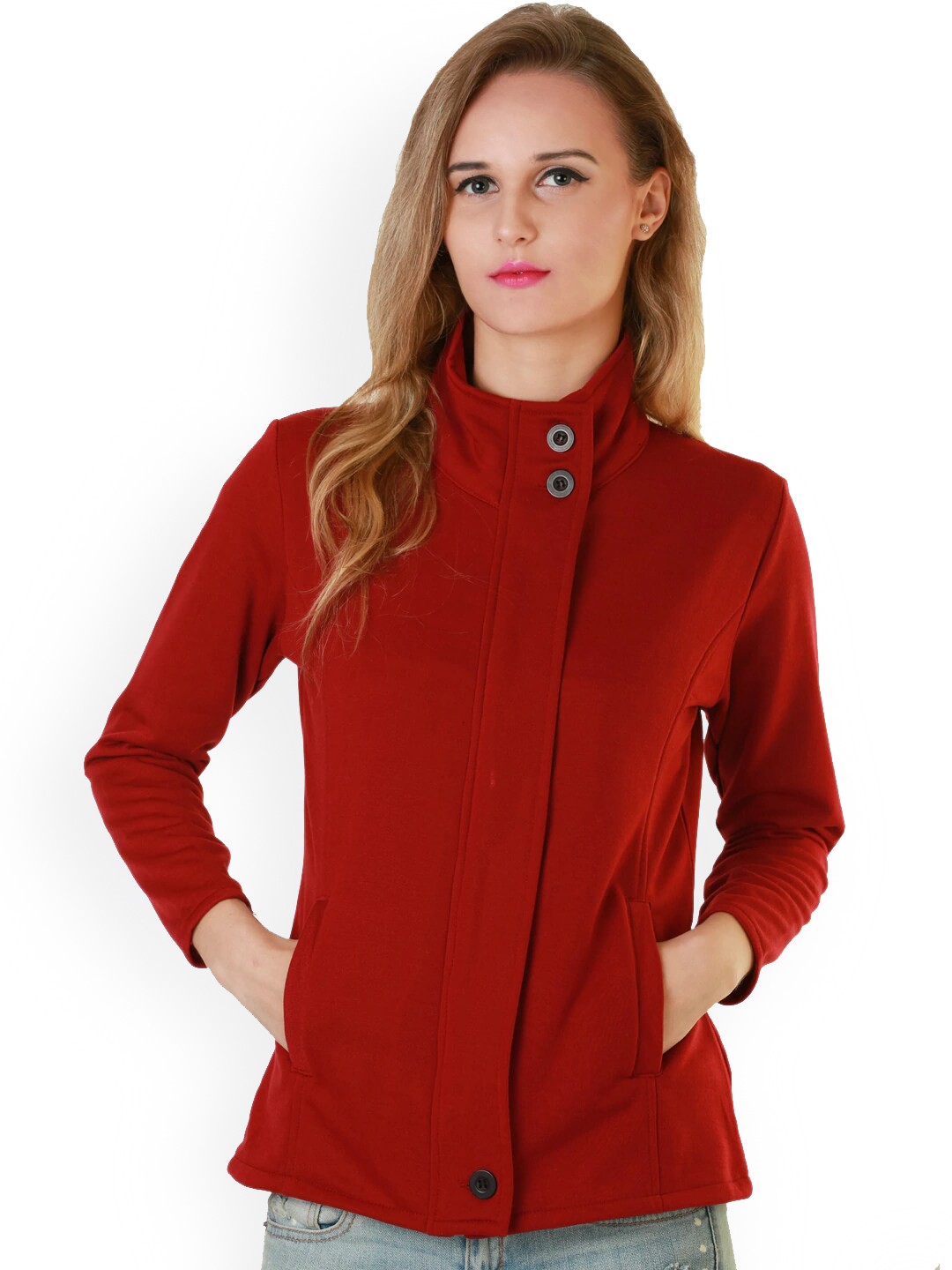 

BAESD Stand Collar Fleece Lightweight Bomber Jacket, Red